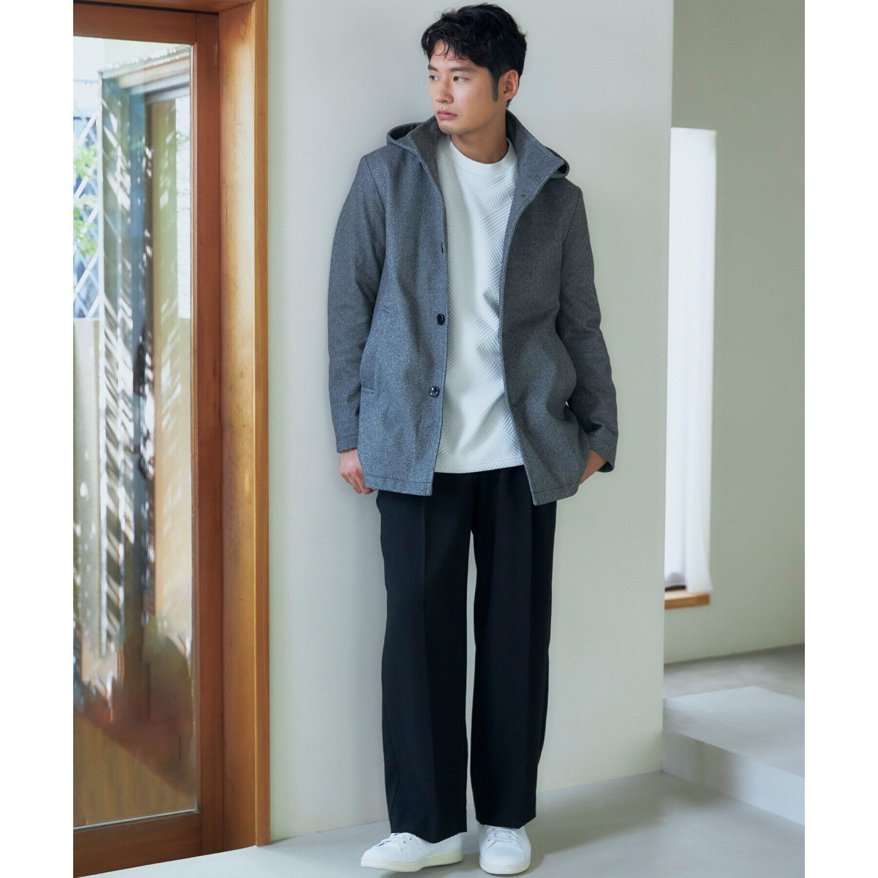 THE SHOP TK「ウールライクメルトン2WAYコート ビジネス対応/フード取外し可」|ブルゾン・スタジャン|