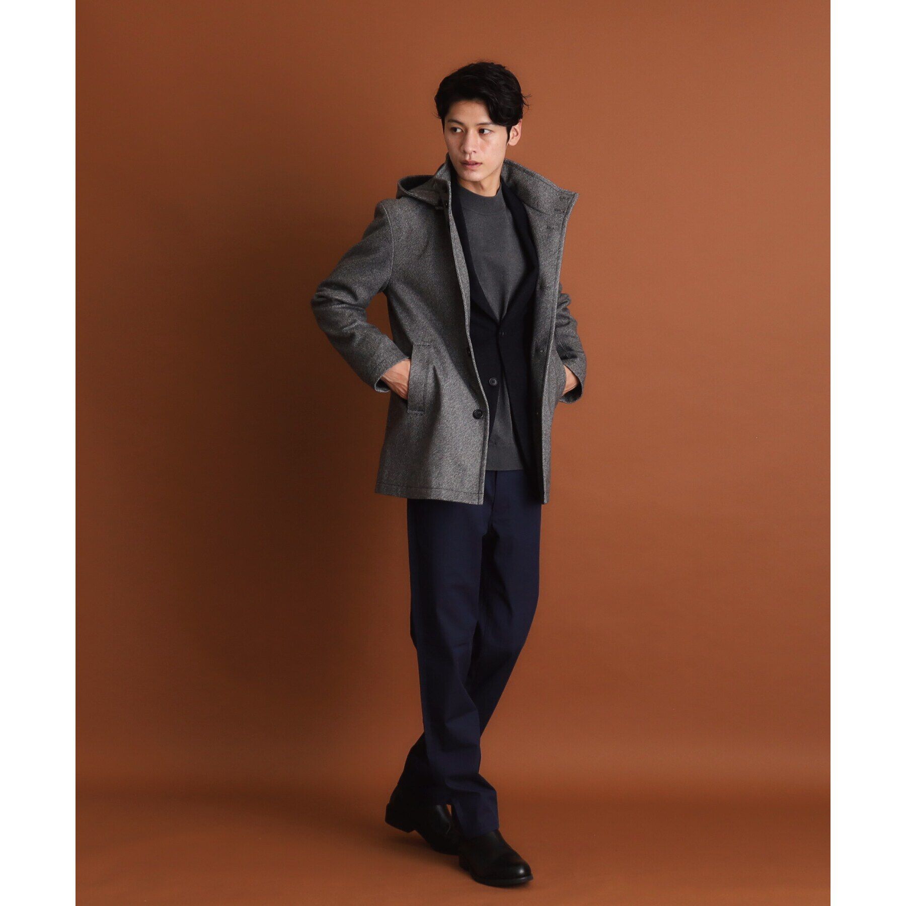 THE SHOP TK「ウールライクメルトン2WAYコート ビジネス対応/フード取外し可」|ブルゾン・スタジャン|