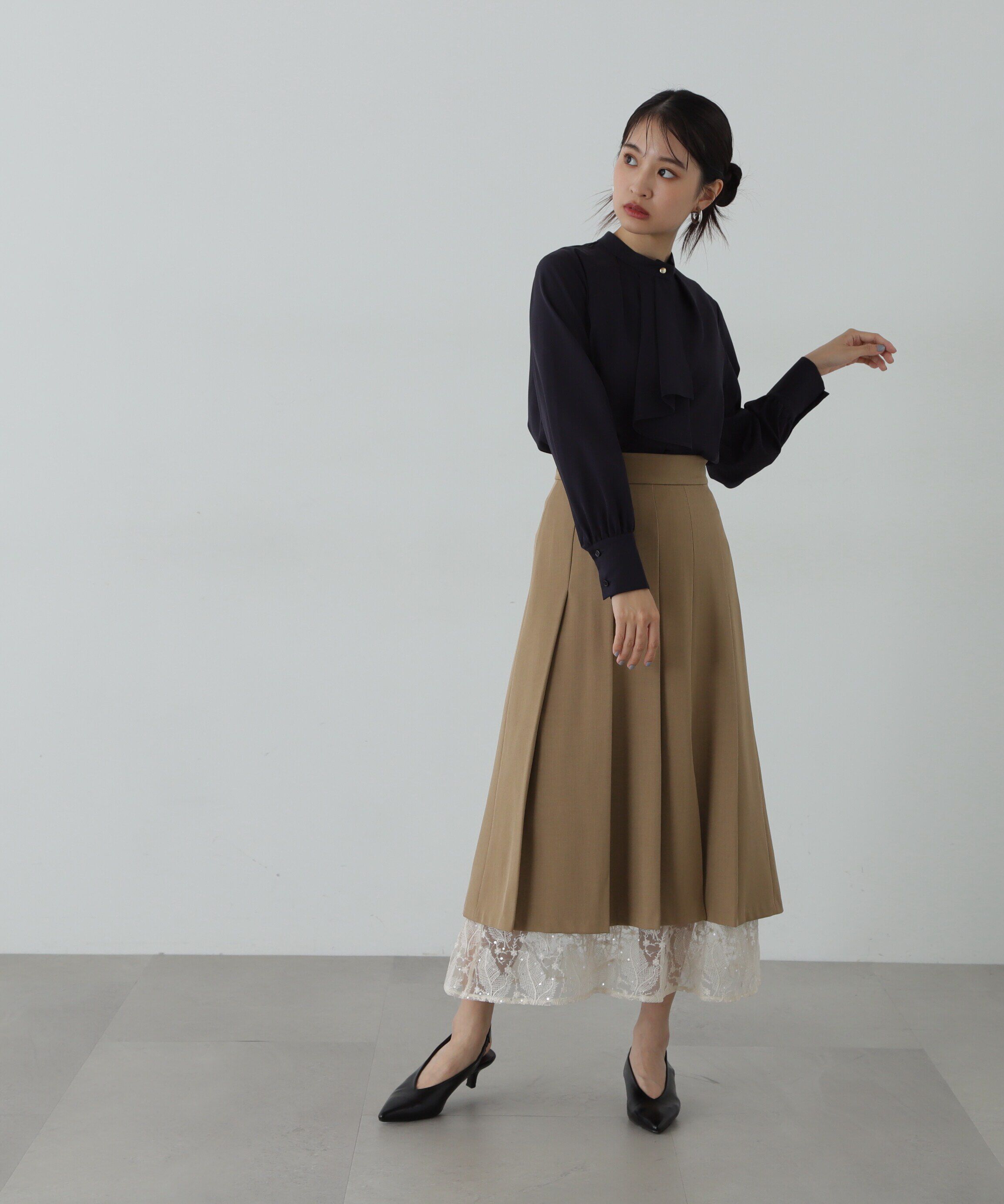  「レースレイヤードプリーツスカート」|スカート|