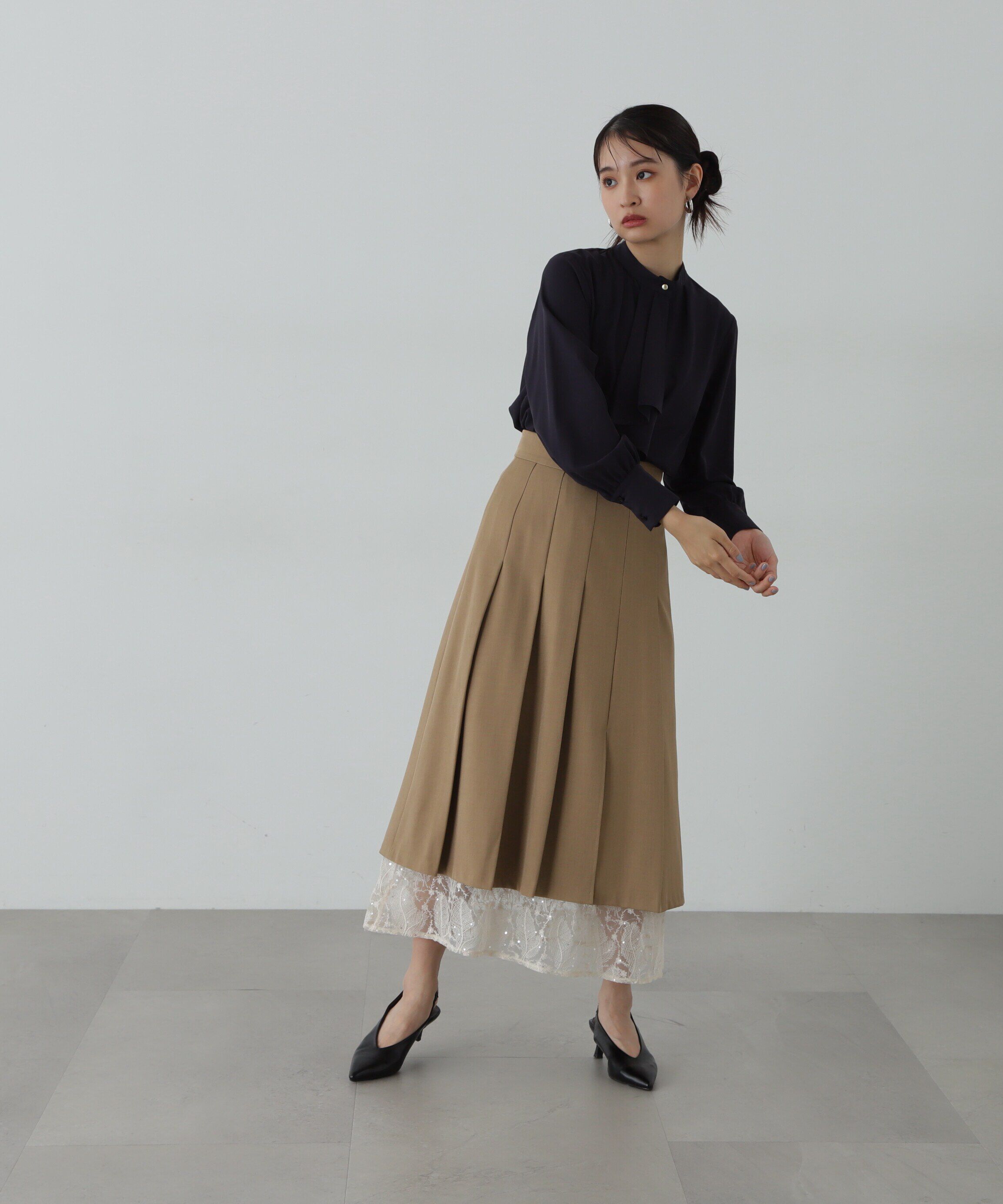  「レースレイヤードプリーツスカート」|スカート|