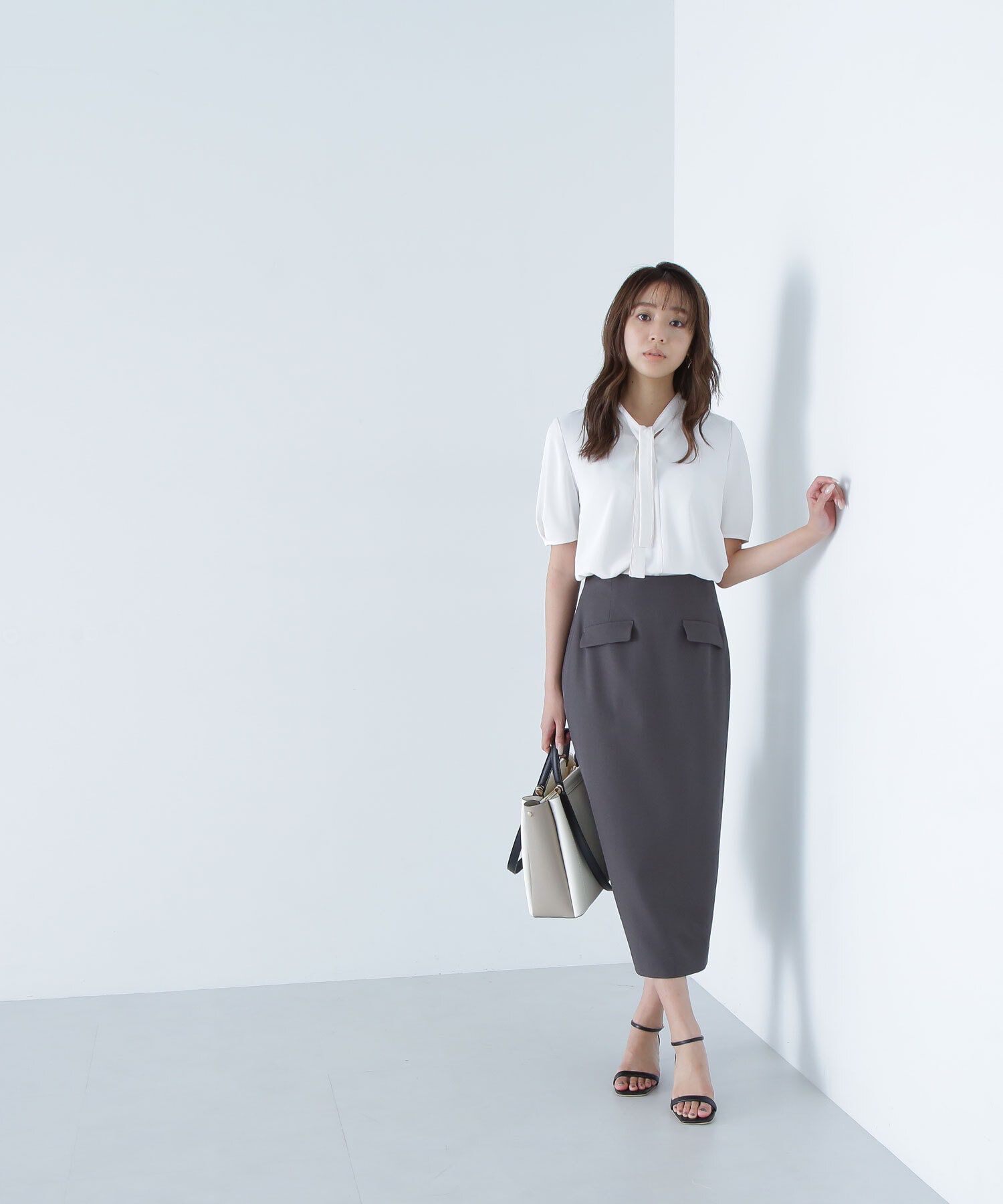  「バイカラーナローボウタイブラウス」|シャツ・ブラウス|