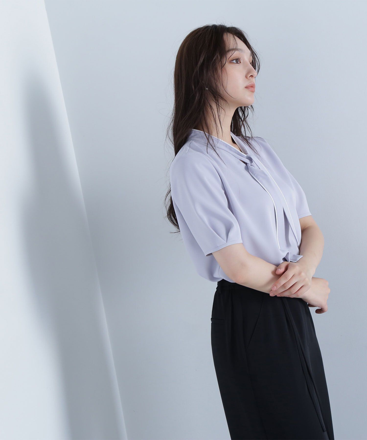  「バイカラーナローボウタイブラウス」|シャツ・ブラウス|