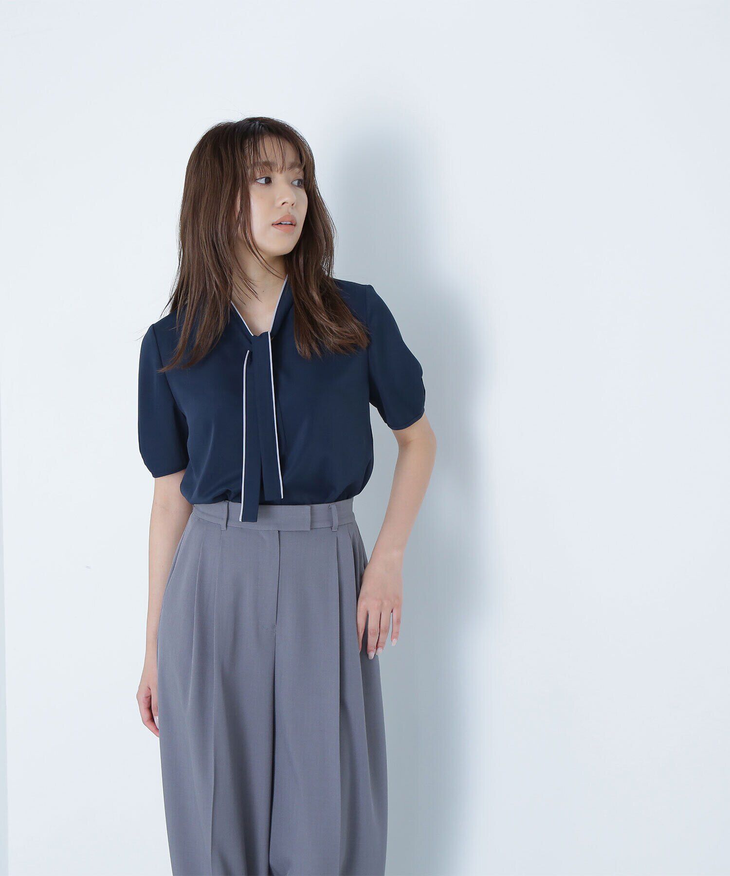  「バイカラーナローボウタイブラウス」|シャツ・ブラウス|