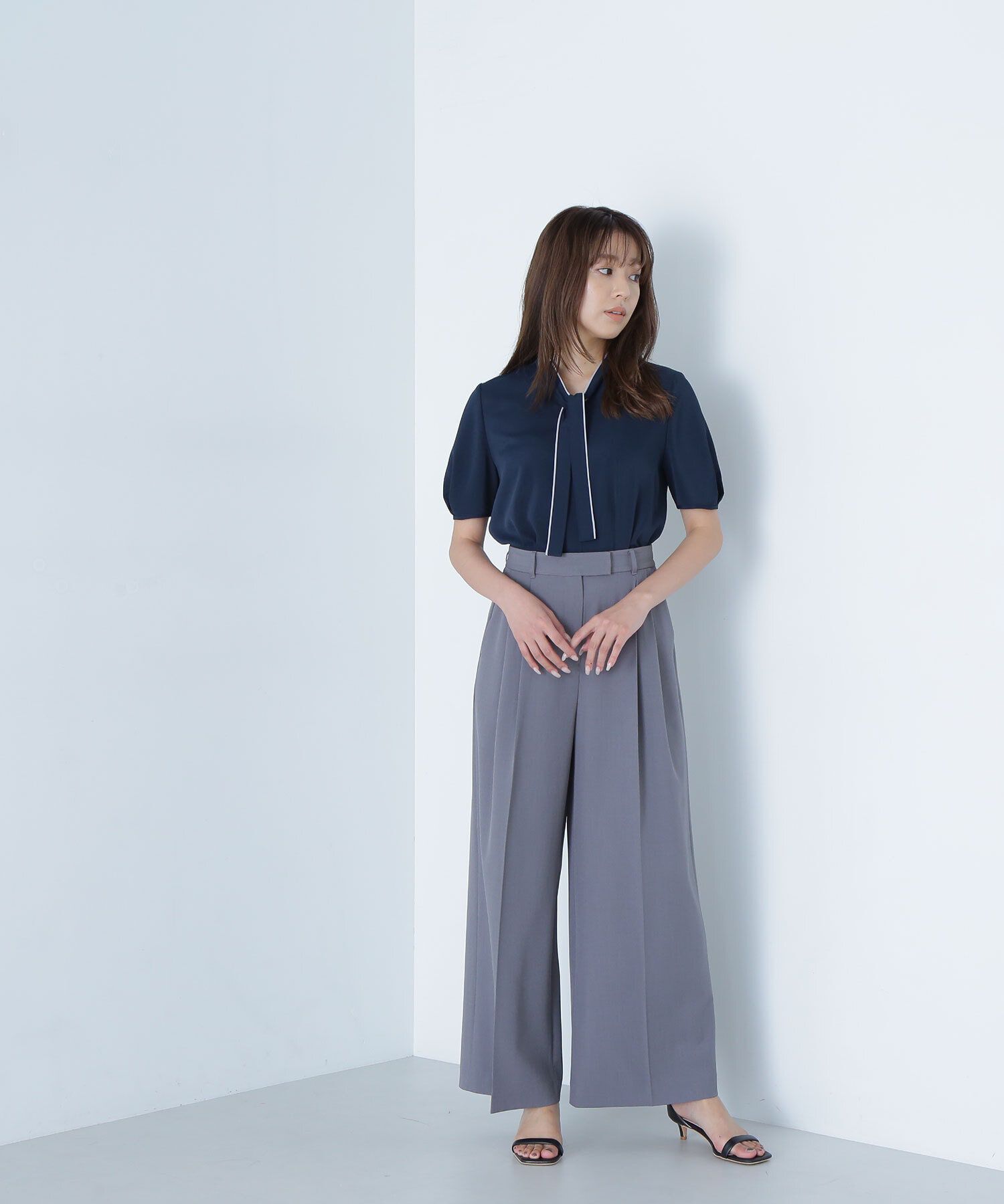  「バイカラーナローボウタイブラウス」|シャツ・ブラウス|