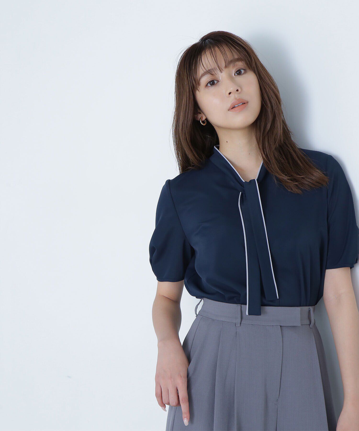  「バイカラーナローボウタイブラウス」|シャツ・ブラウス|