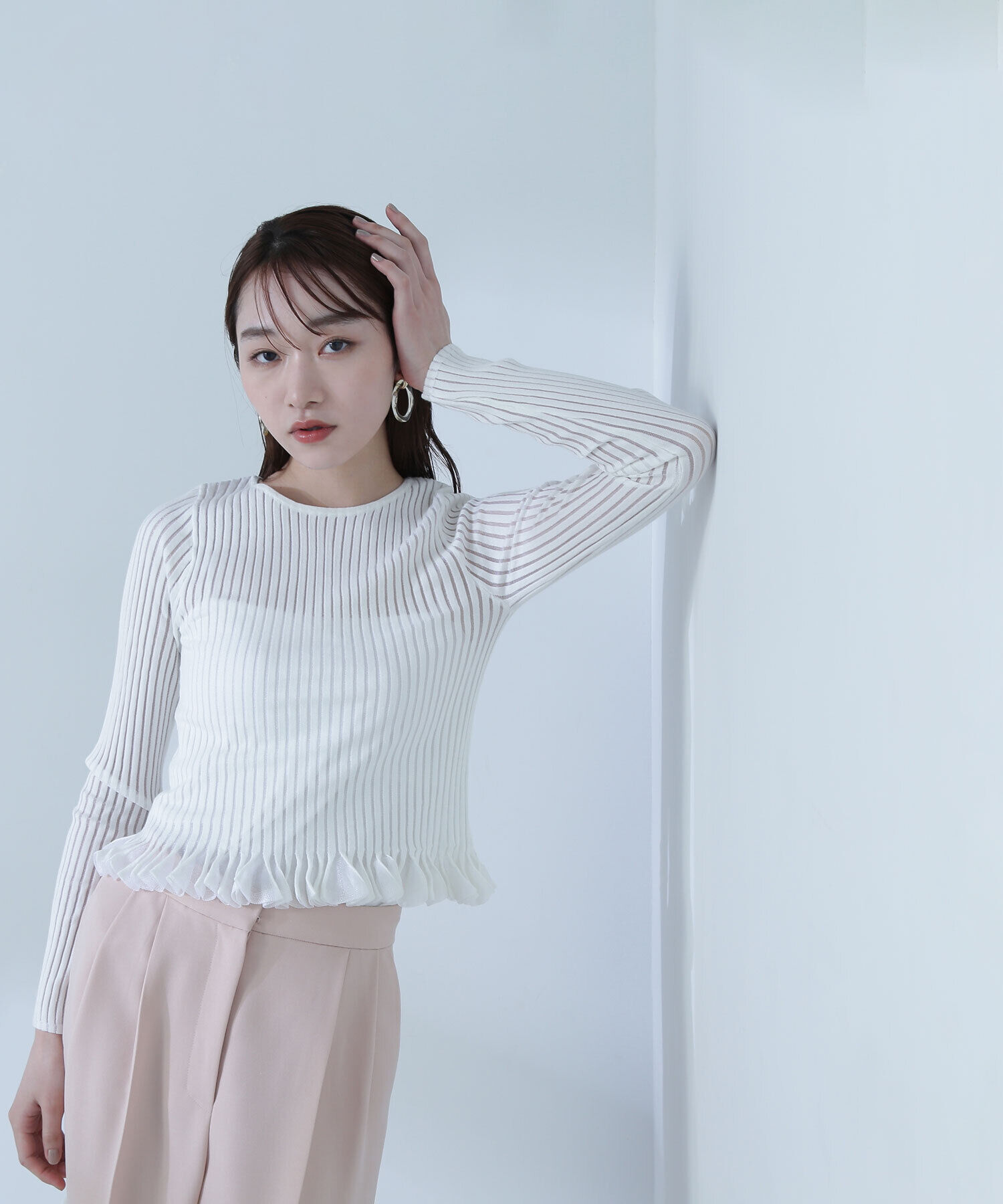  「シアーフリルヘムリブニット」|ニット・セーター|オフ1