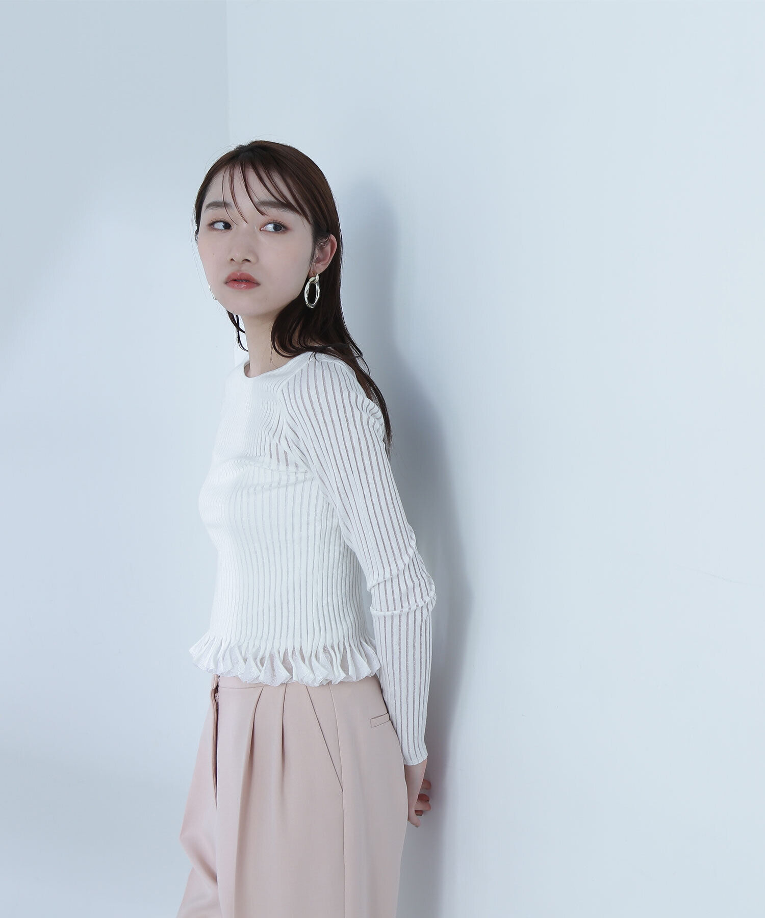  「シアーフリルヘムリブニット」|ニット・セーター|