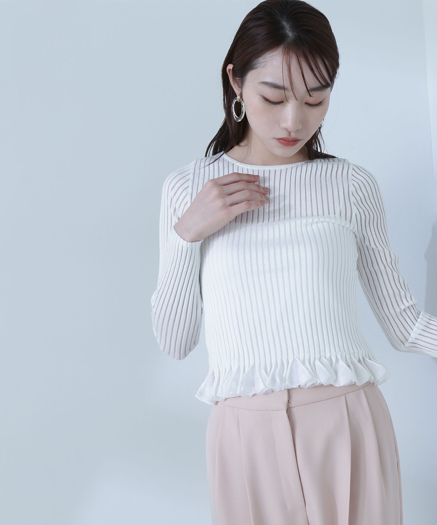  「シアーフリルヘムリブニット」|ニット・セーター|