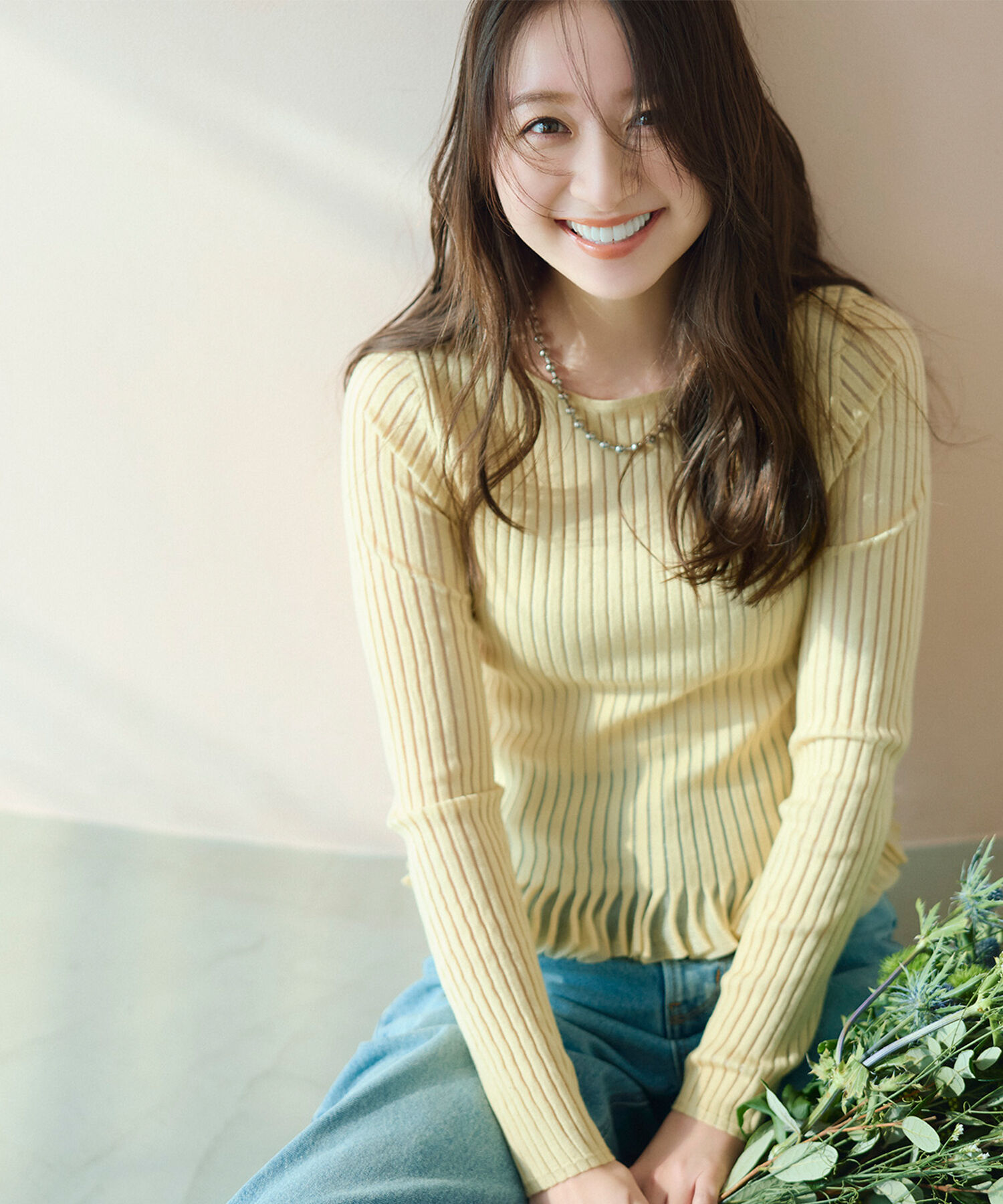  「シアーフリルヘムリブニット」|ニット・セーター|イエロー