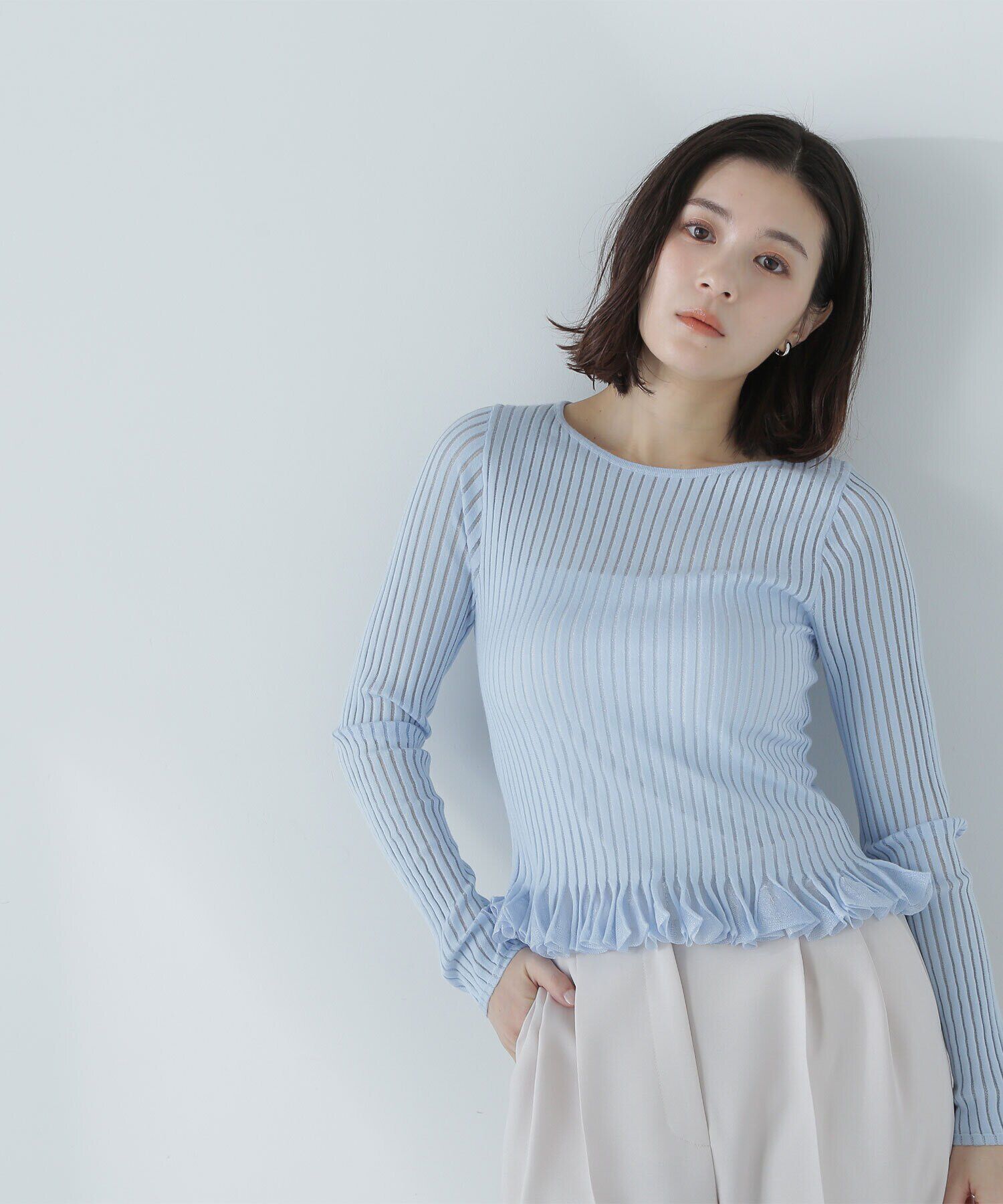  「シアーフリルヘムリブニット」|ニット・セーター|