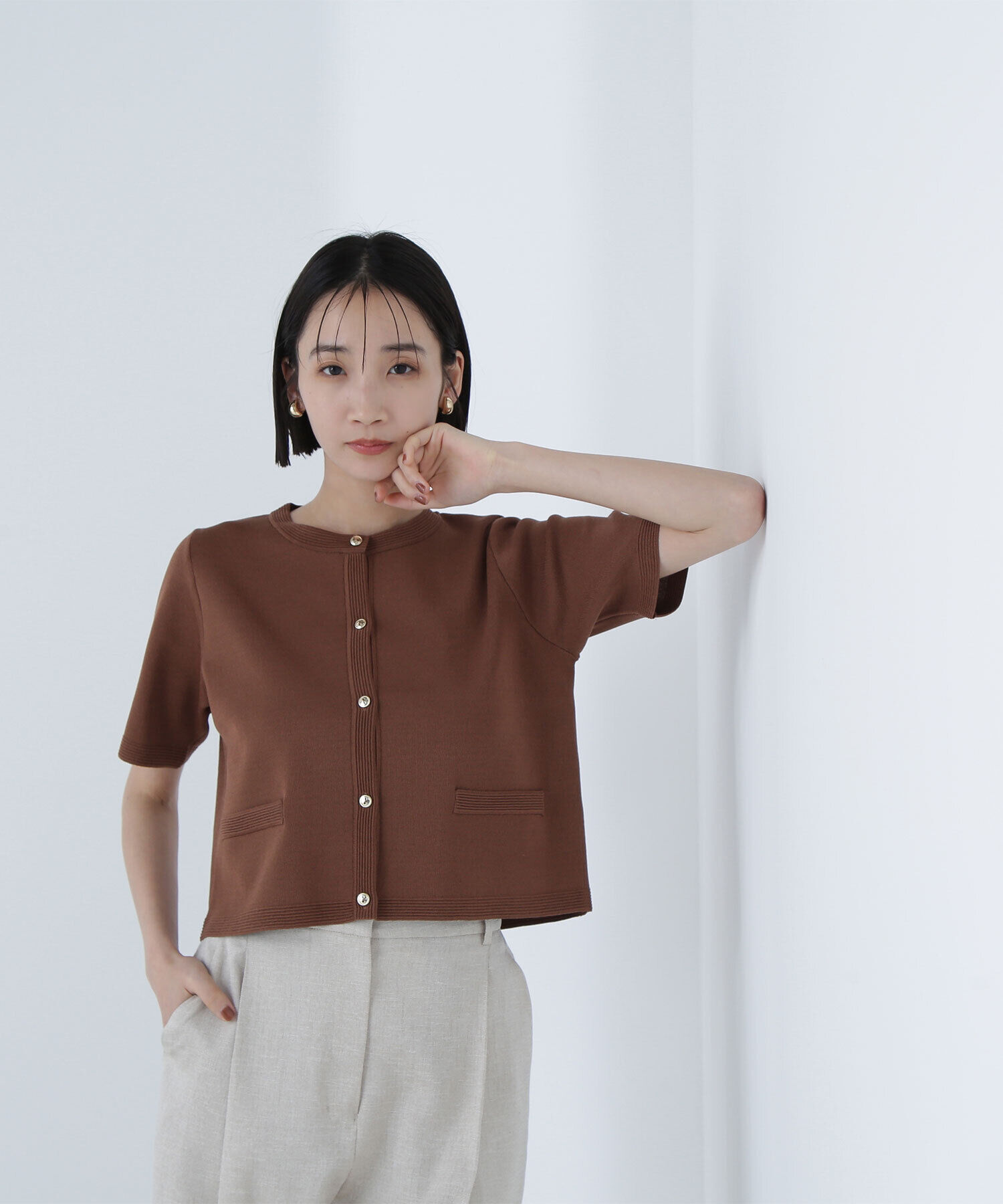  「シルクブレンドカーディガン半袖」|ニット・セーター|
