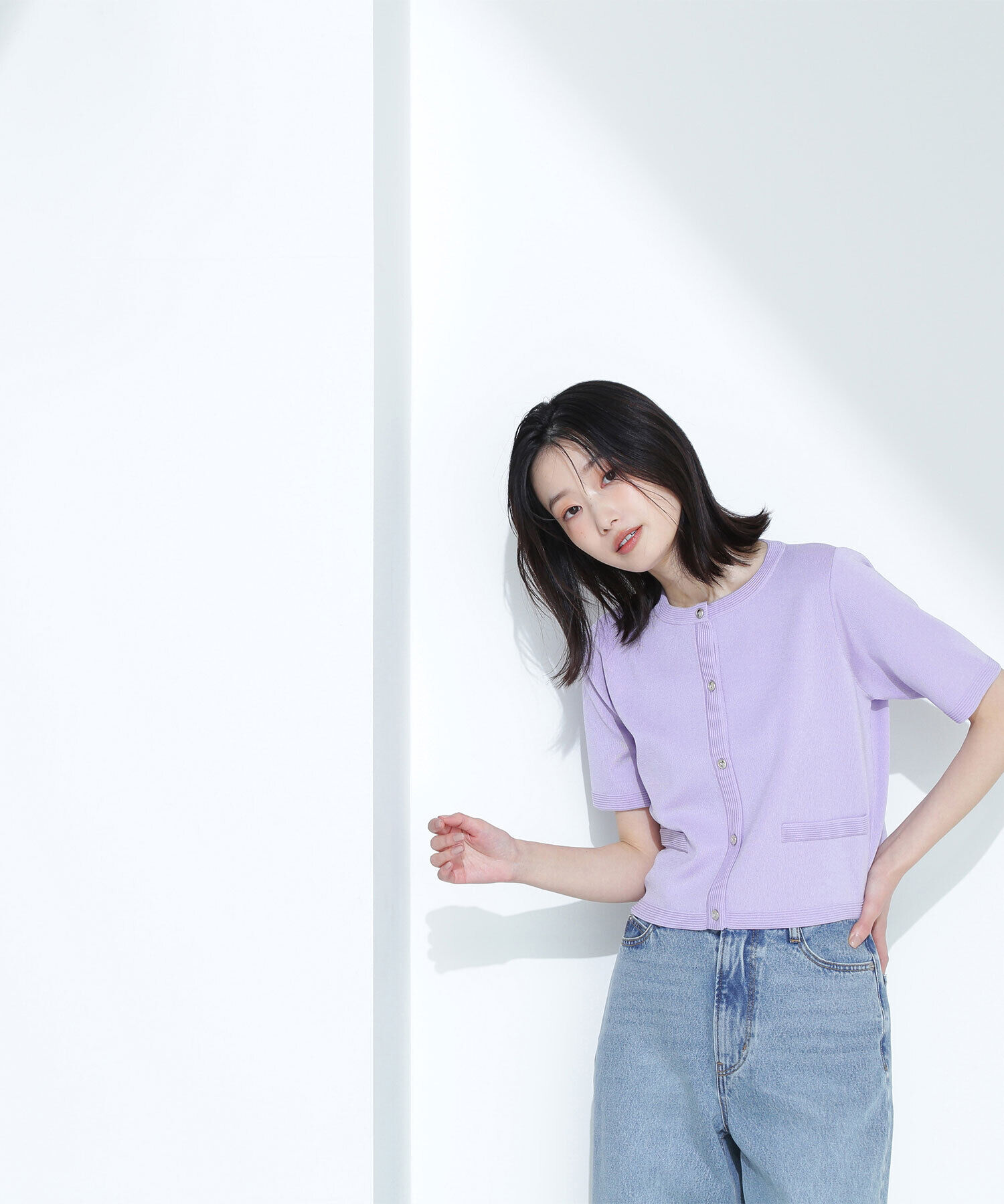  「シルクブレンドカーディガン半袖」|ニット・セーター|ラベンダー