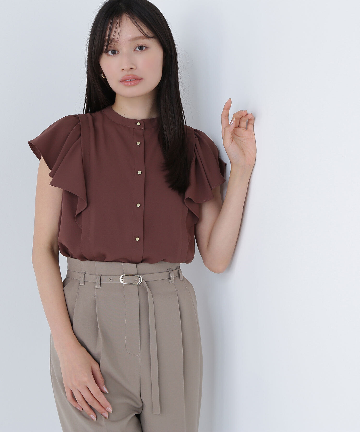  「メタルボタンフリルスリーブブラウス」|シャツ・ブラウス|