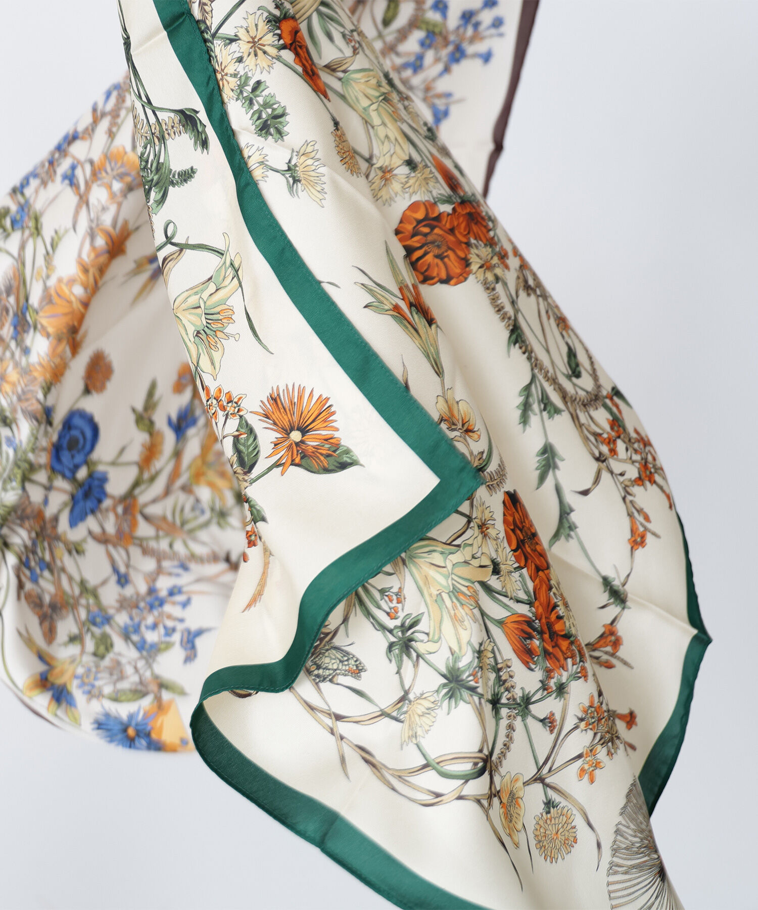  「ダブルフェイスフラワースカーフ」|マフラー|グリーン