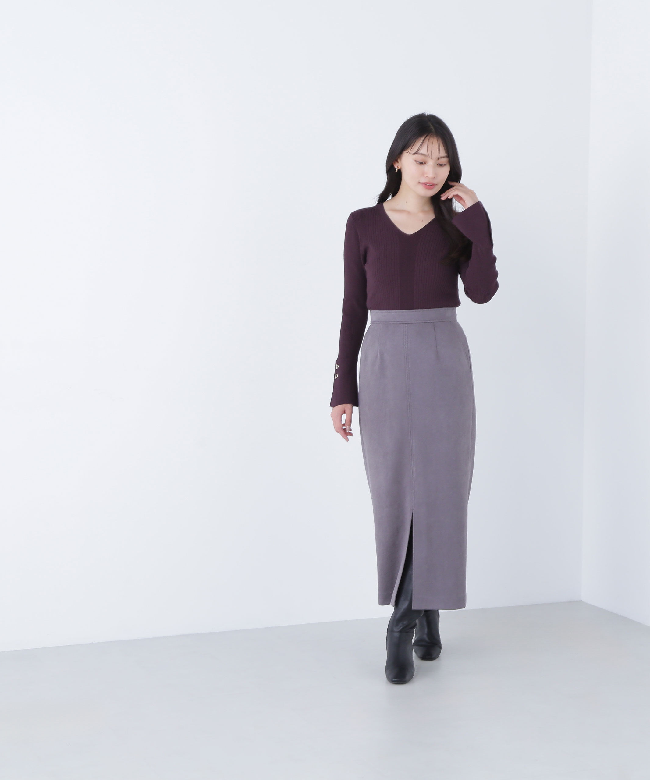  「フェイクスエードシリーズ スリットスカート」|スカート|