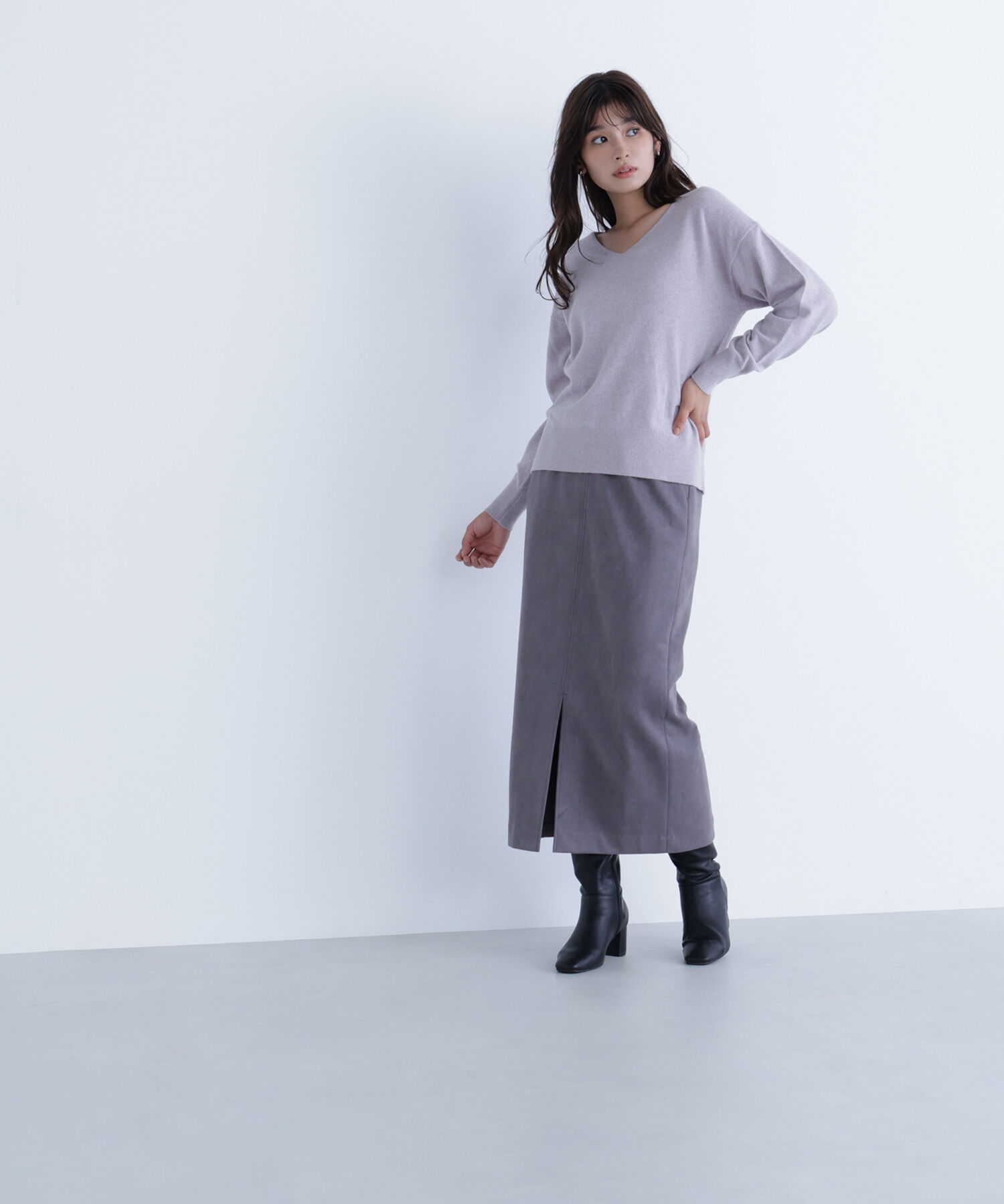  「フェイクスエードシリーズ スリットスカート」|スカート|