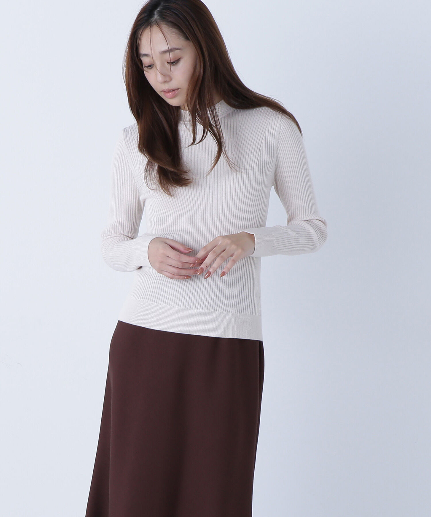  「ウールブレンドニットシリーズ モックネック」|ニット・セーター|アイボリー1