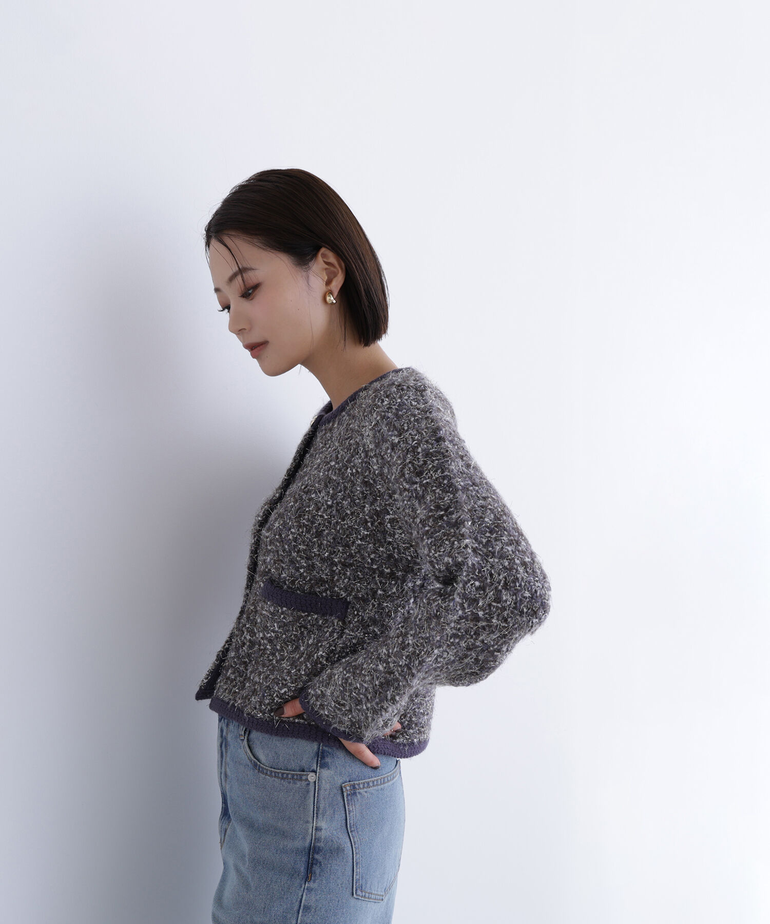  「ラメツイードニットジャケット」|ニット・セーター|