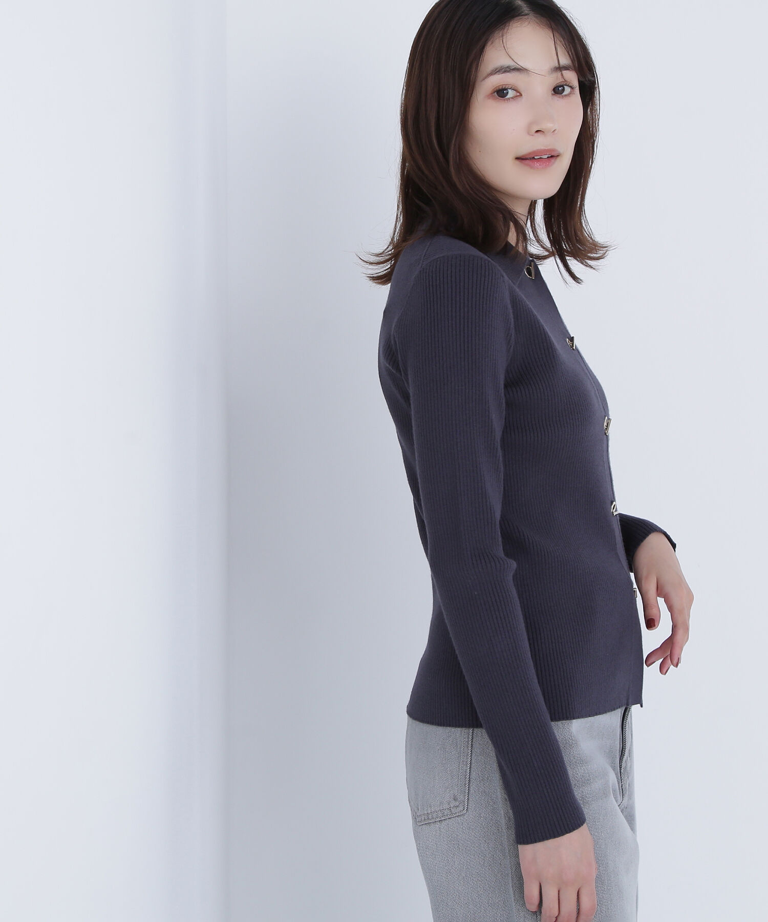  「ハトメボタンポロカラーニット」|ニット・セーター|