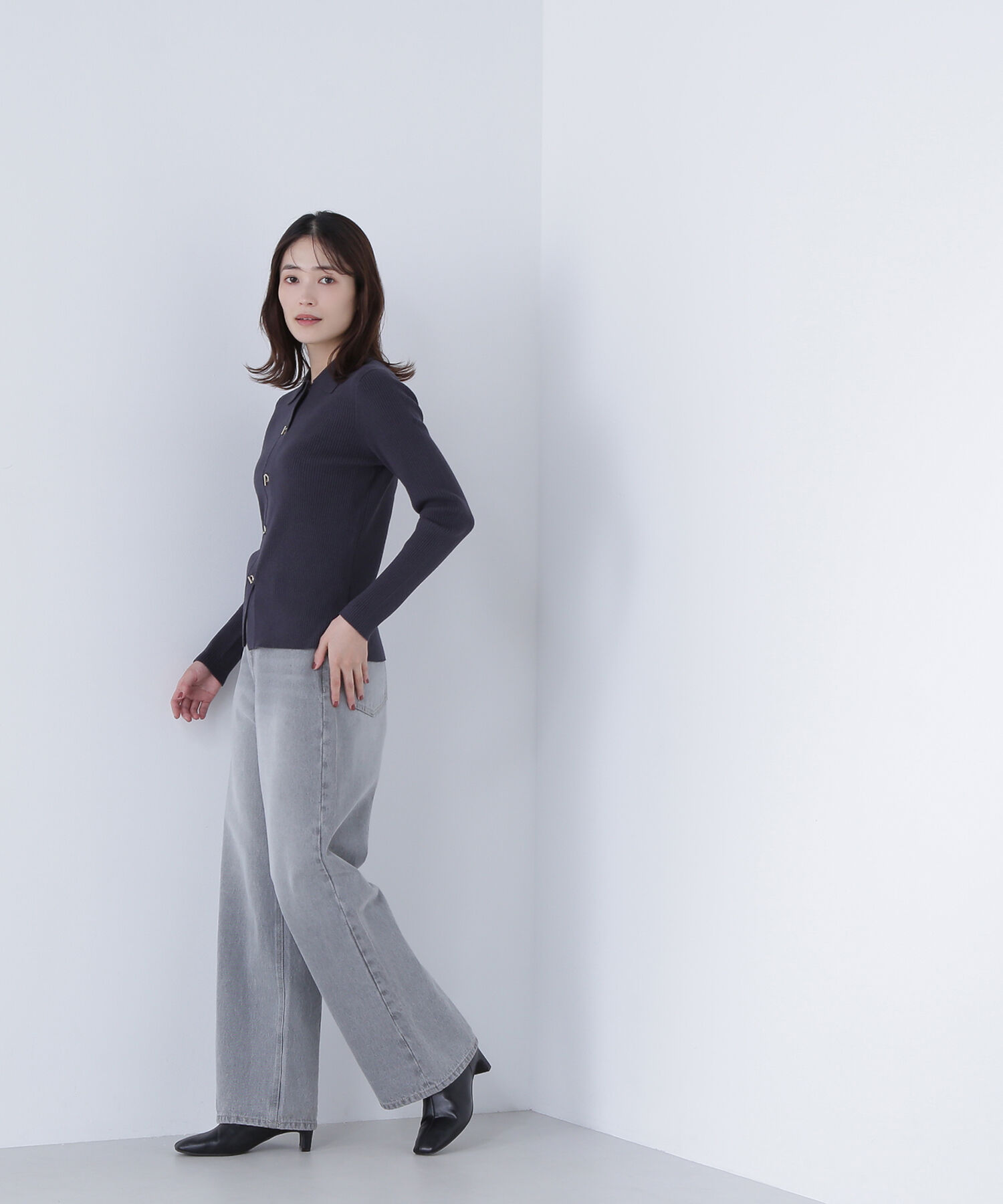  「ハトメボタンポロカラーニット」|ニット・セーター|