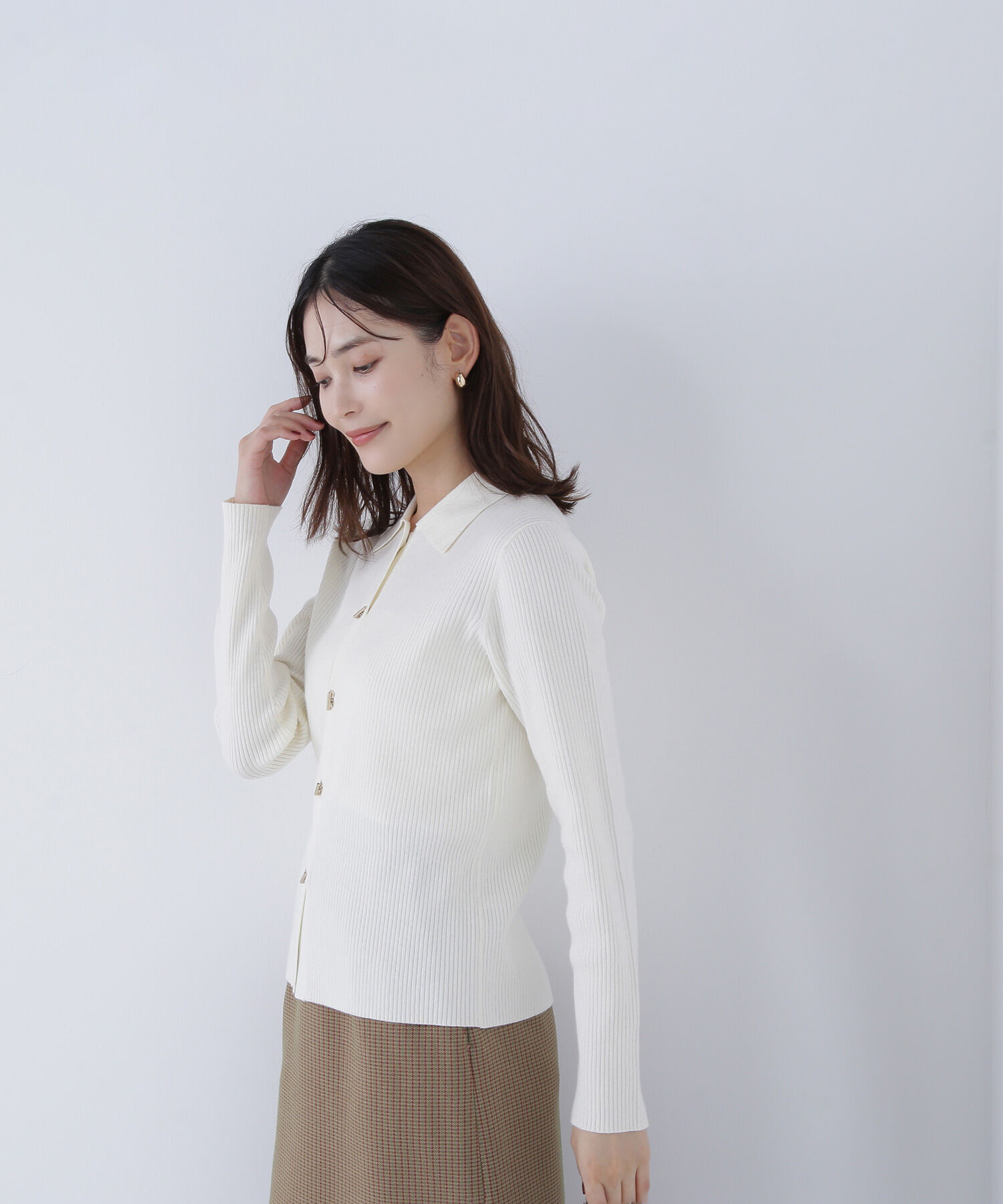  「ハトメボタンポロカラーニット」|ニット・セーター|