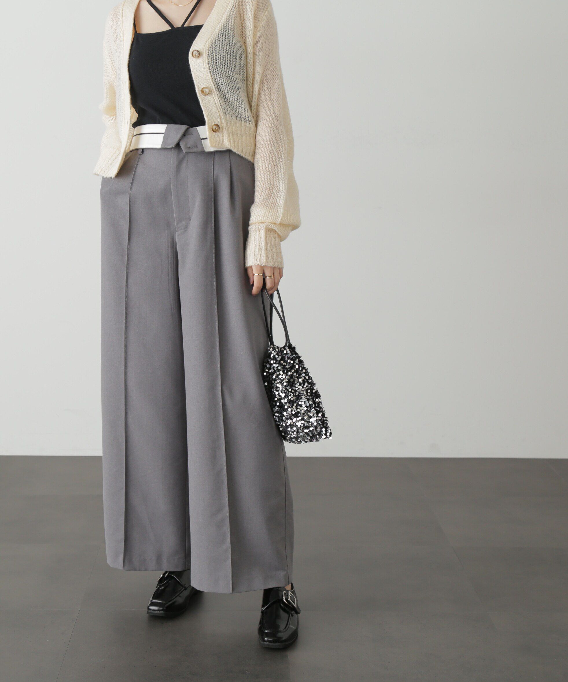  「ウエストベルト折り返しタックワイドパンツ」|その他|