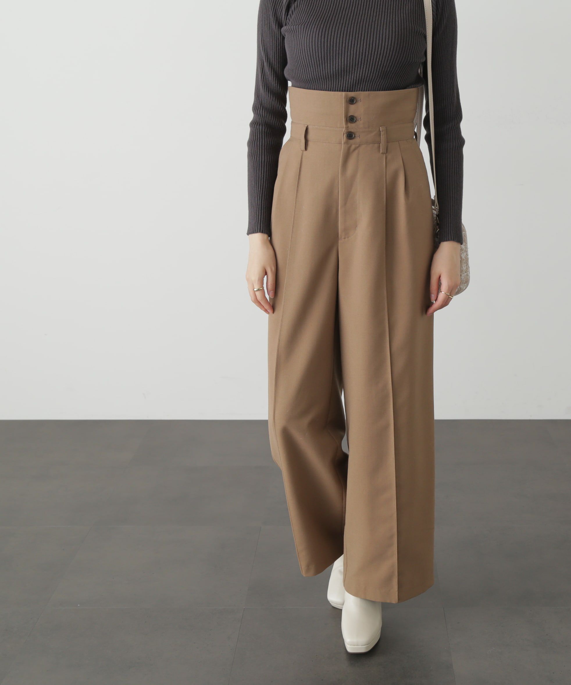  「ウエストベルト折り返しタックワイドパンツ」|その他|