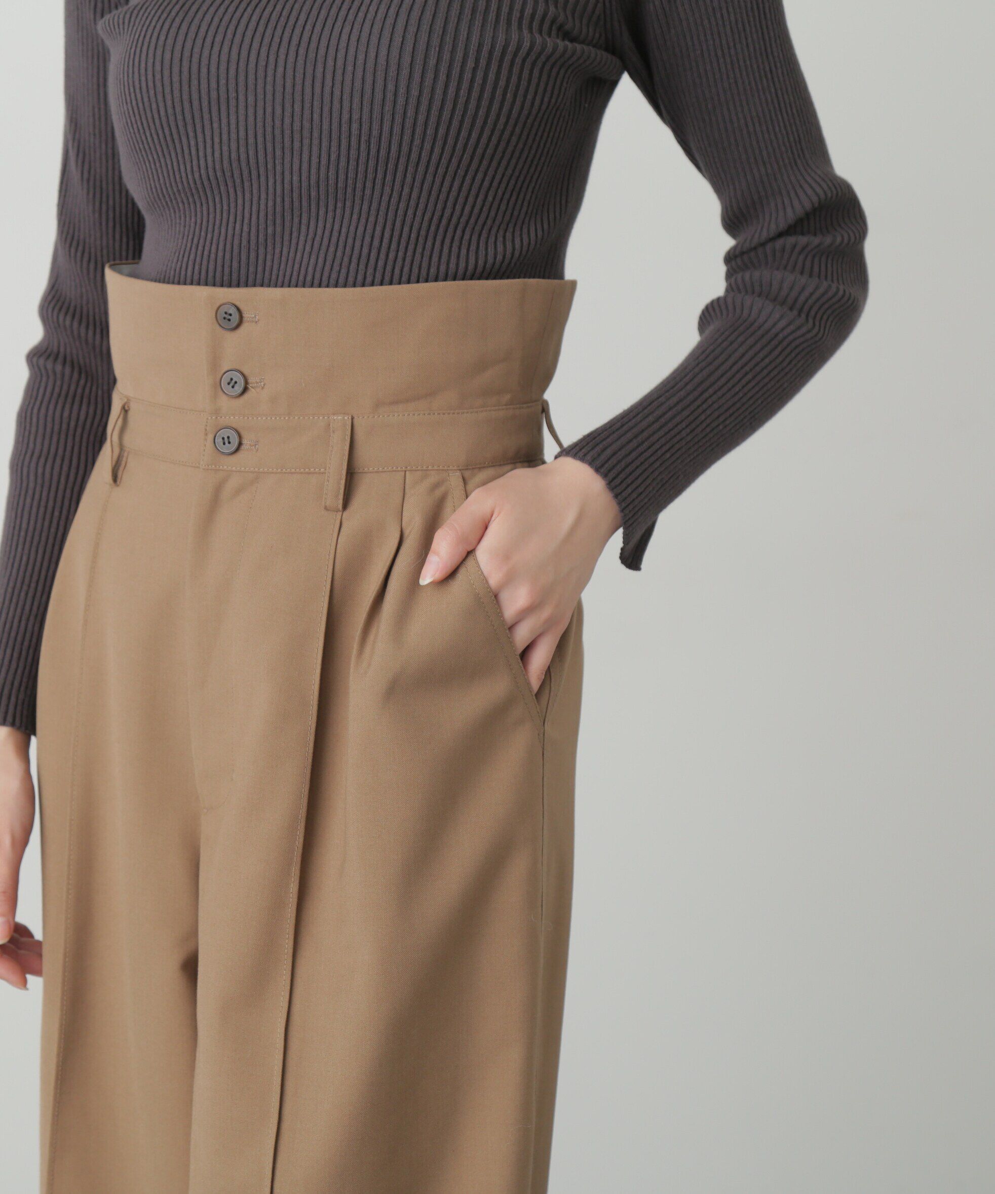  「ウエストベルト折り返しタックワイドパンツ」|その他|