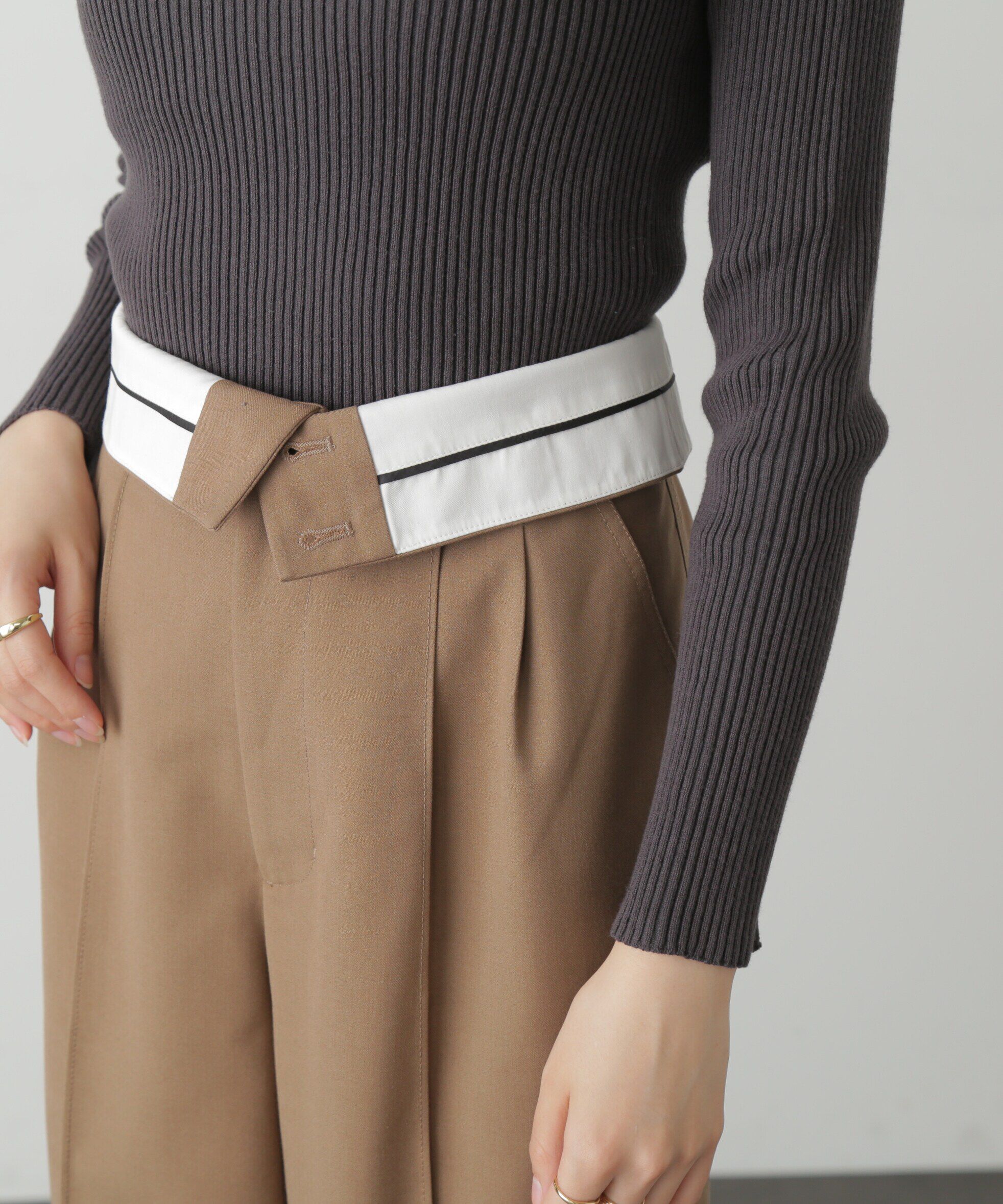  「ウエストベルト折り返しタックワイドパンツ」|その他|