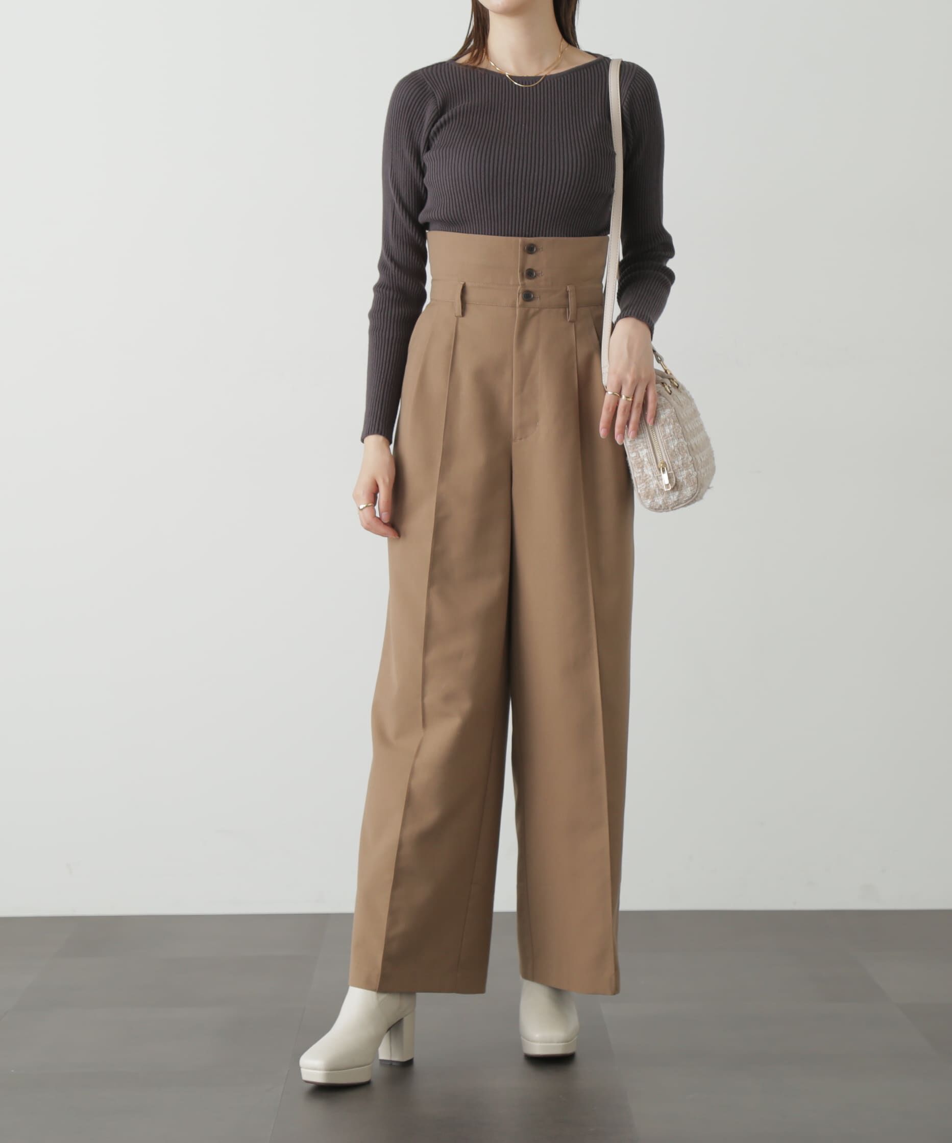  「ウエストベルト折り返しタックワイドパンツ」|その他|