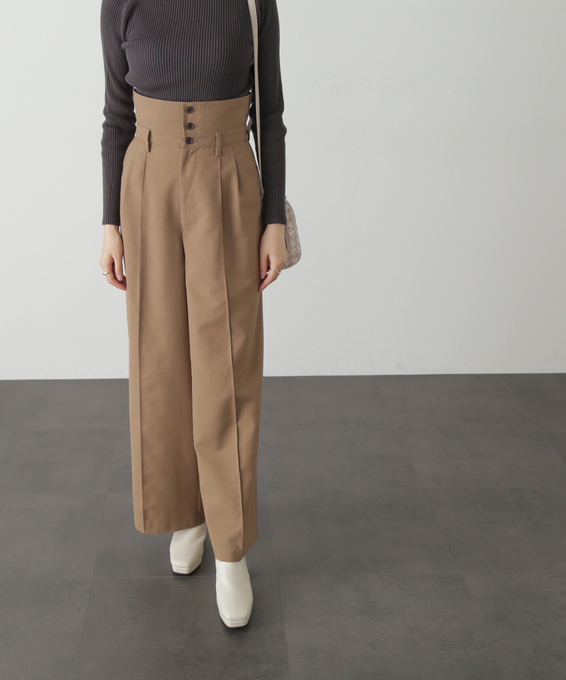  「ウエストベルト折り返しタックワイドパンツ」|その他|