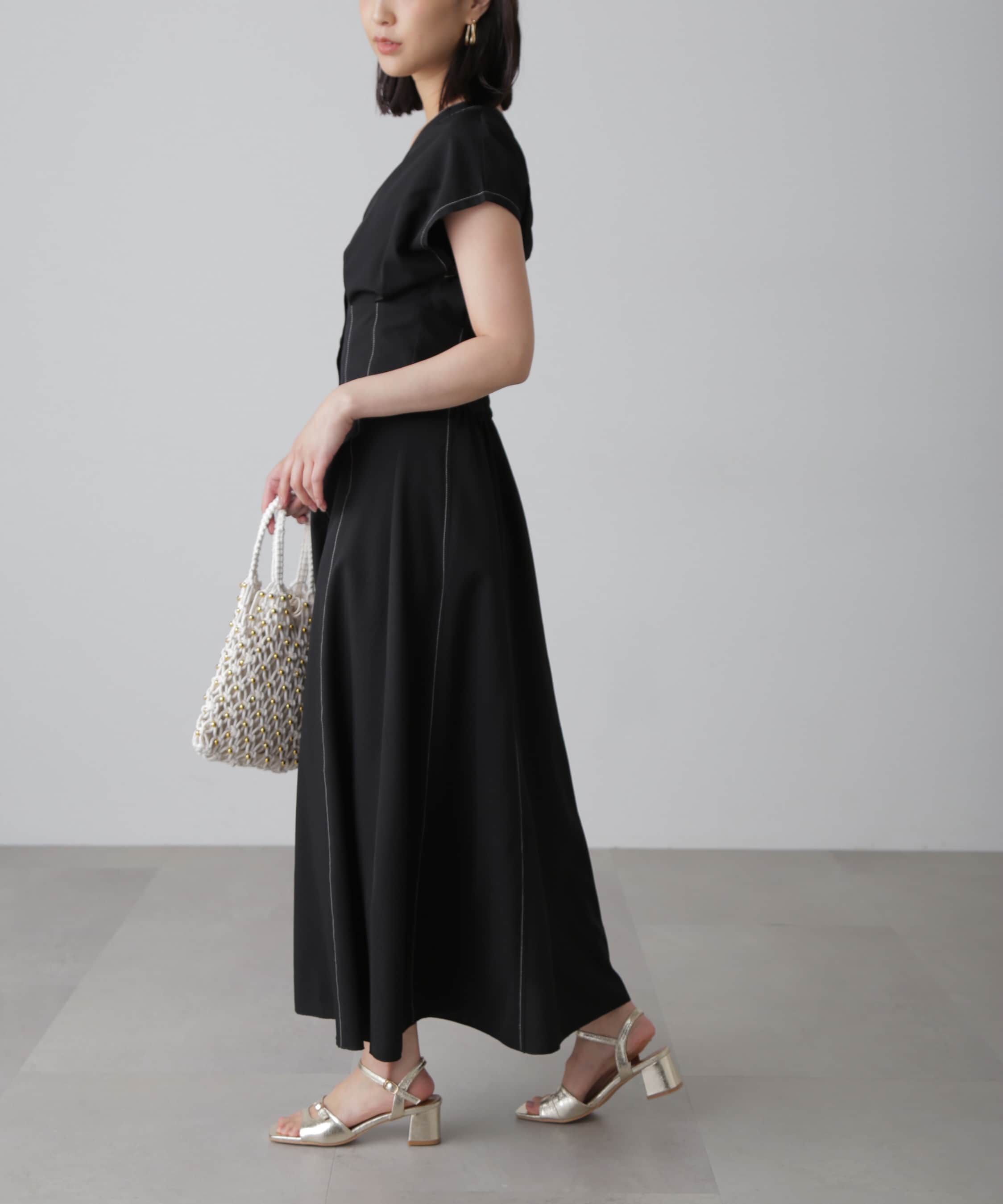  「ウエストシェイプ配色ステッチワンピース」|ワンピース|