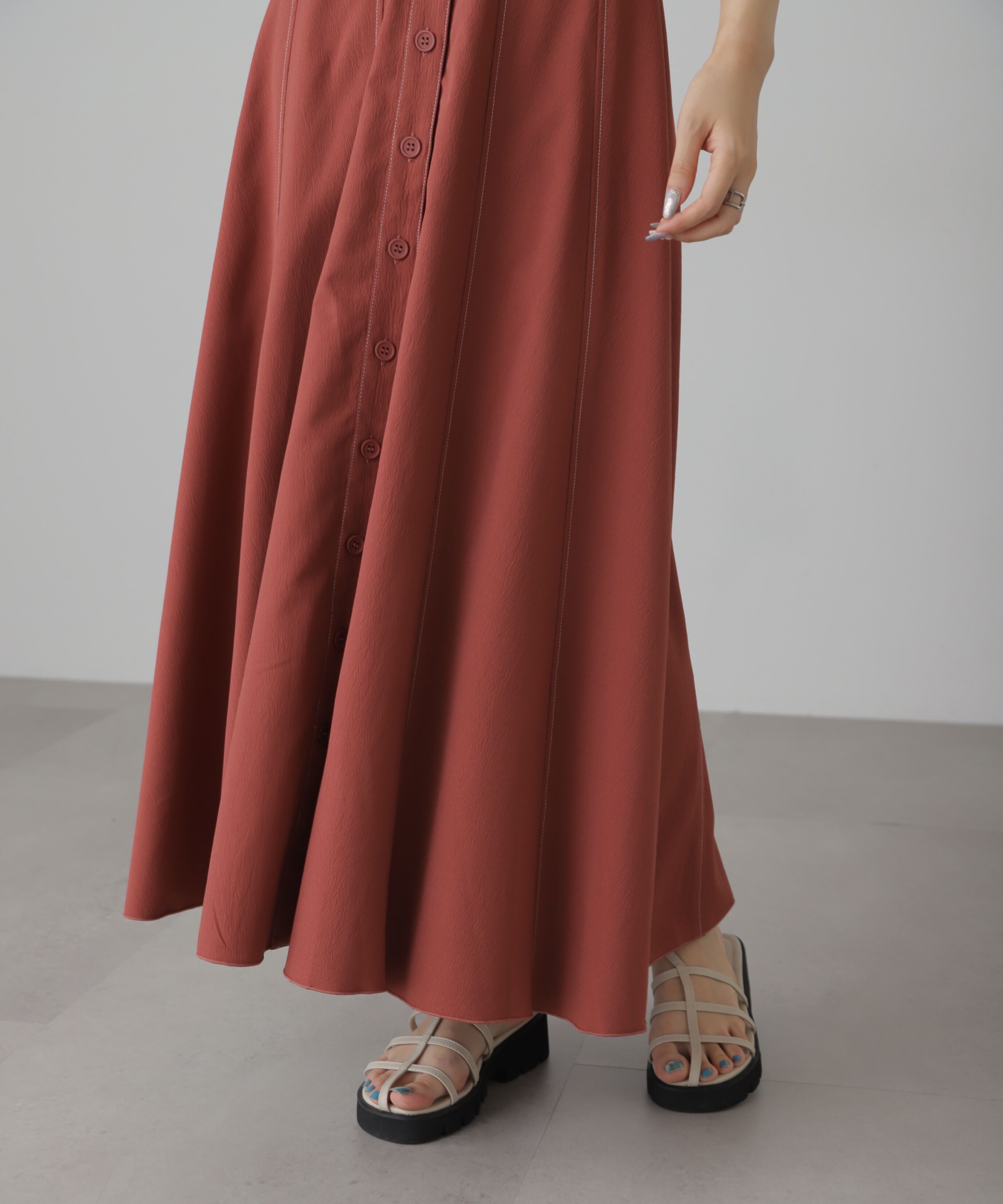  「ウエストシェイプ配色ステッチワンピース」|ワンピース|