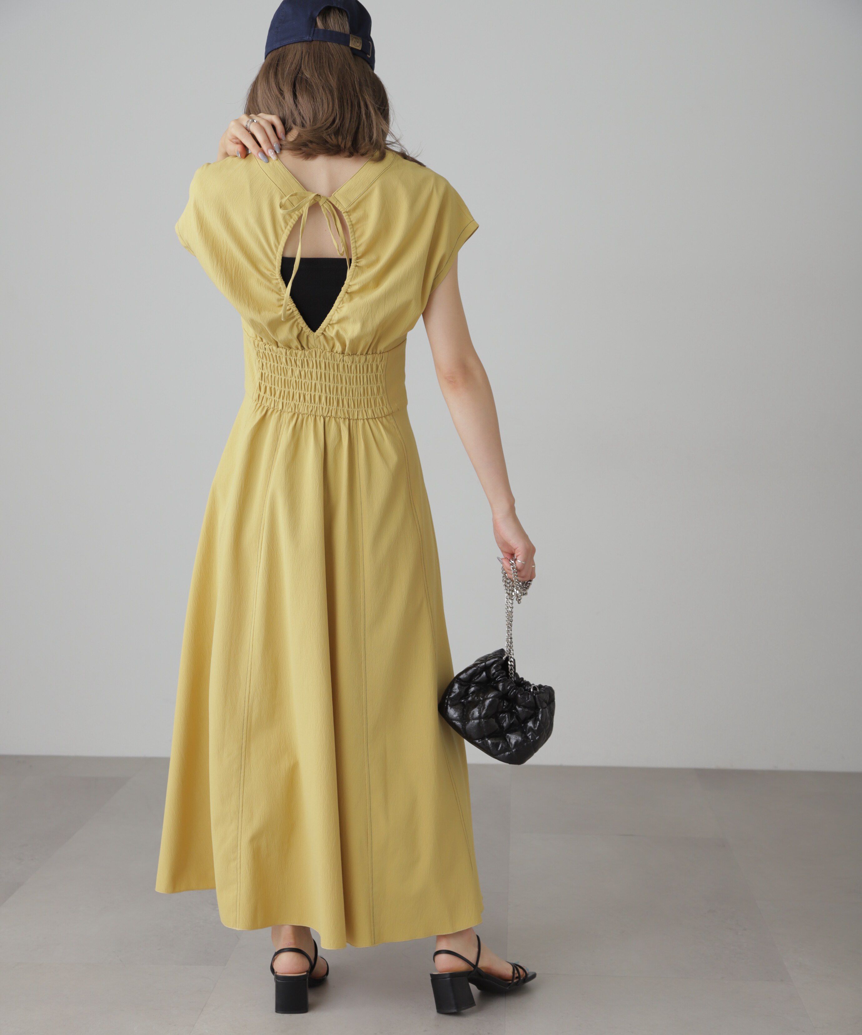  「ウエストシェイプ配色ステッチワンピース」|ワンピース|