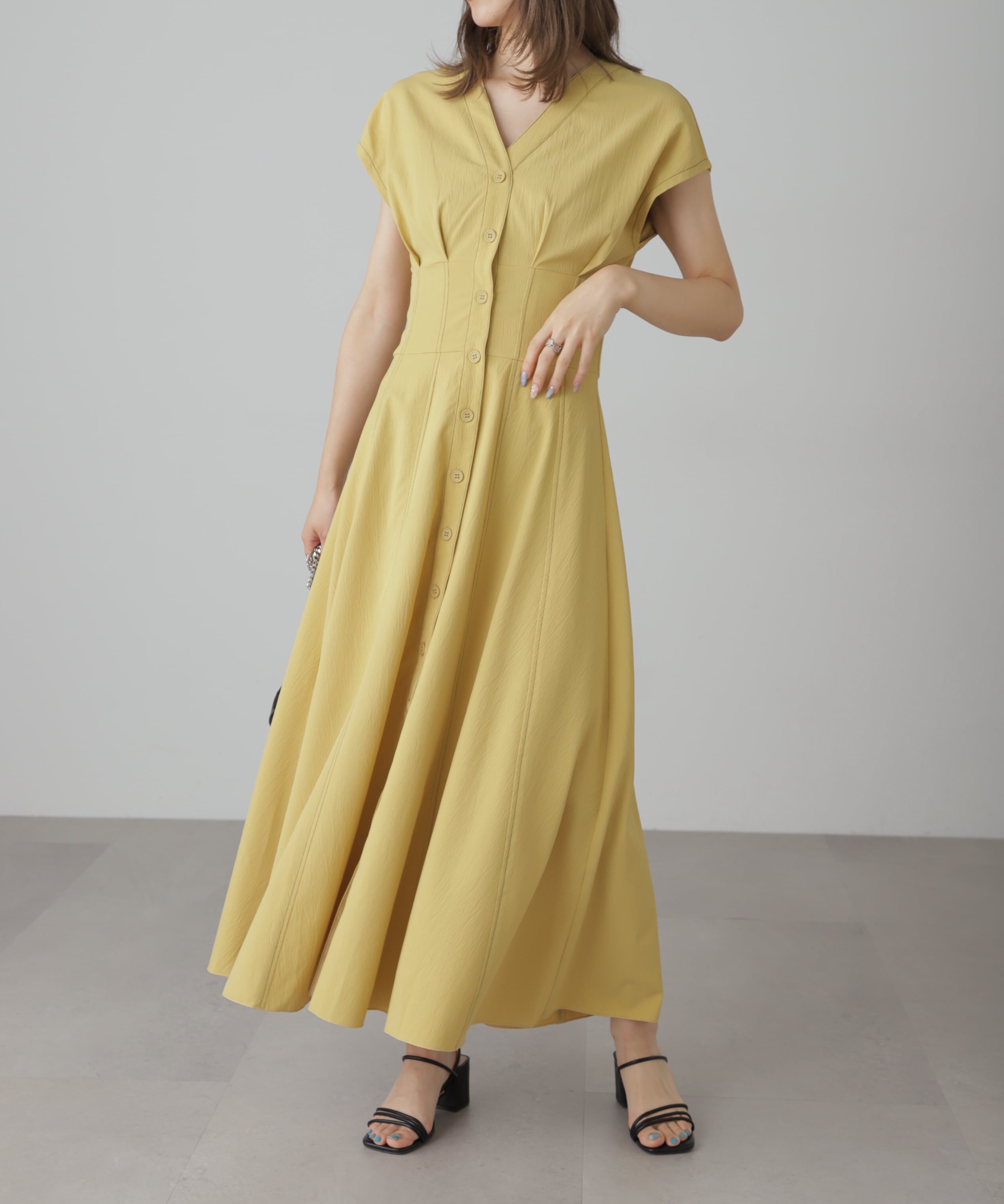  「ウエストシェイプ配色ステッチワンピース」|ワンピース|