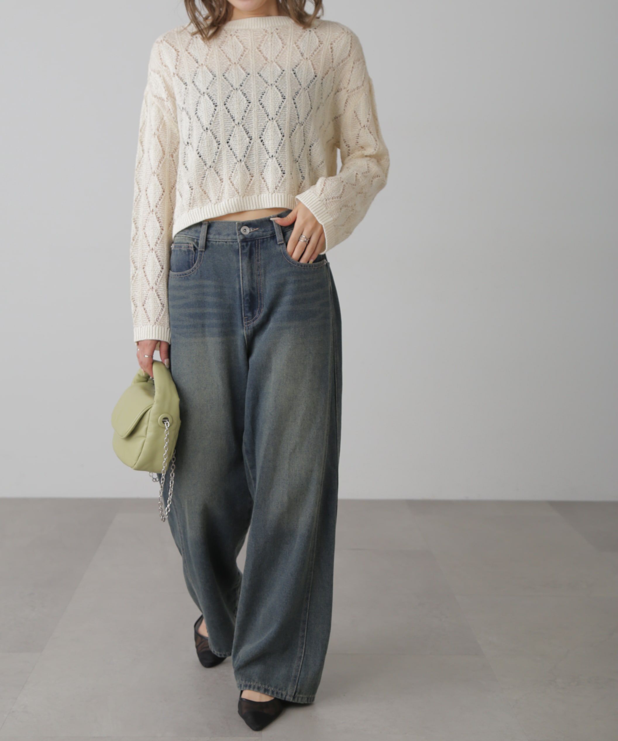  「ダイヤ柄透かし編みニット」|ニット・セーター|