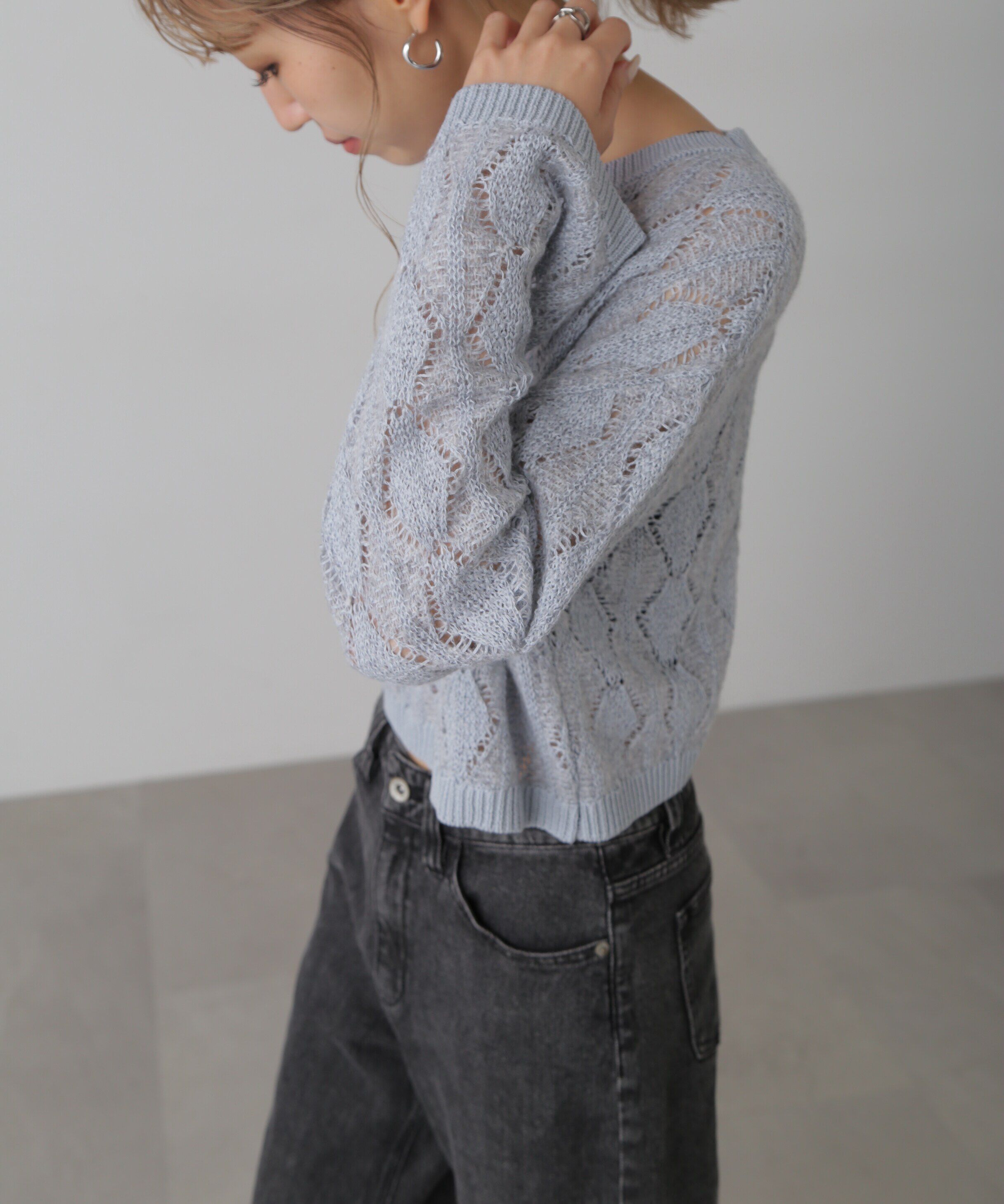  「ダイヤ柄透かし編みニット」|ニット・セーター|