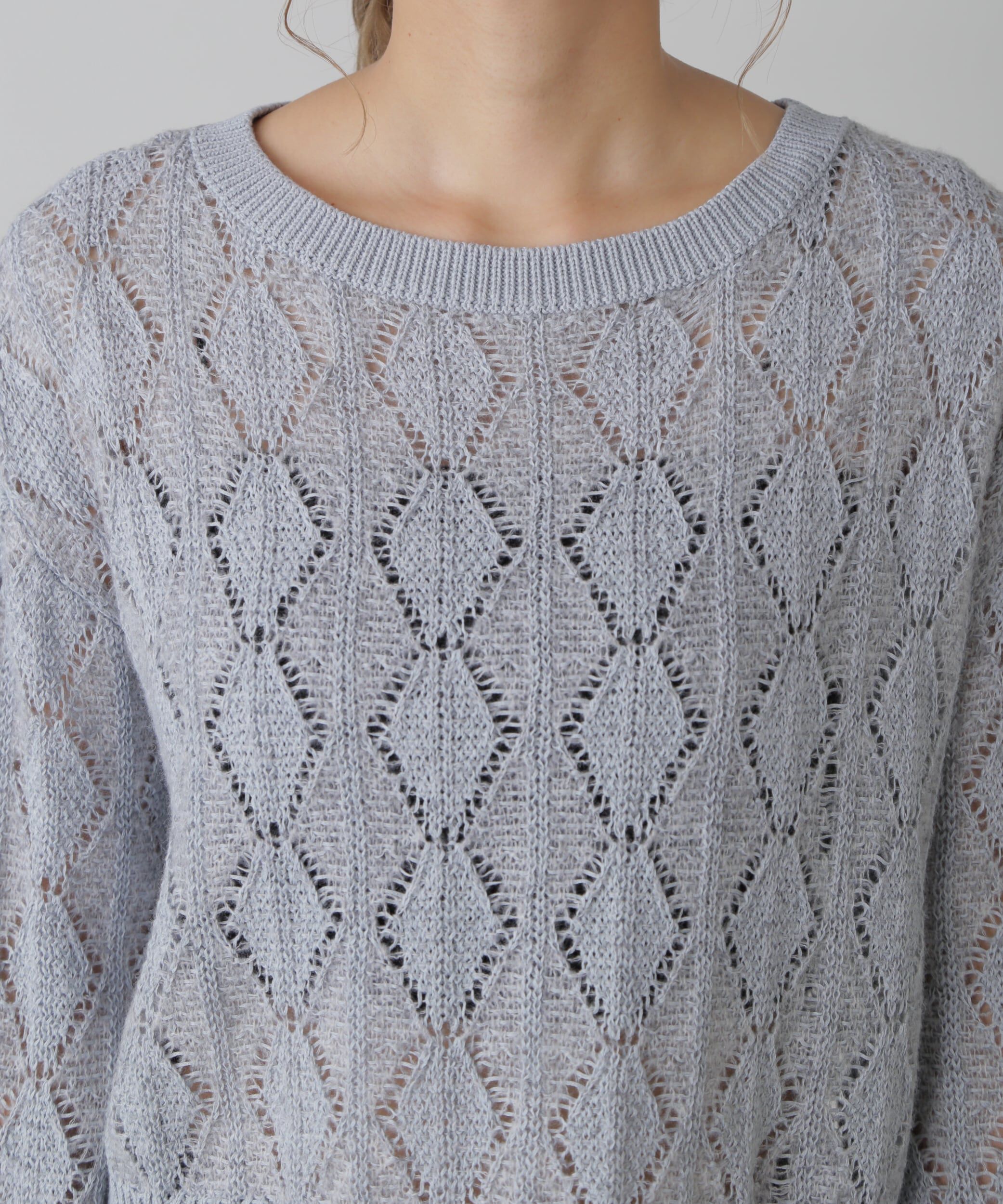  「ダイヤ柄透かし編みニット」|ニット・セーター|