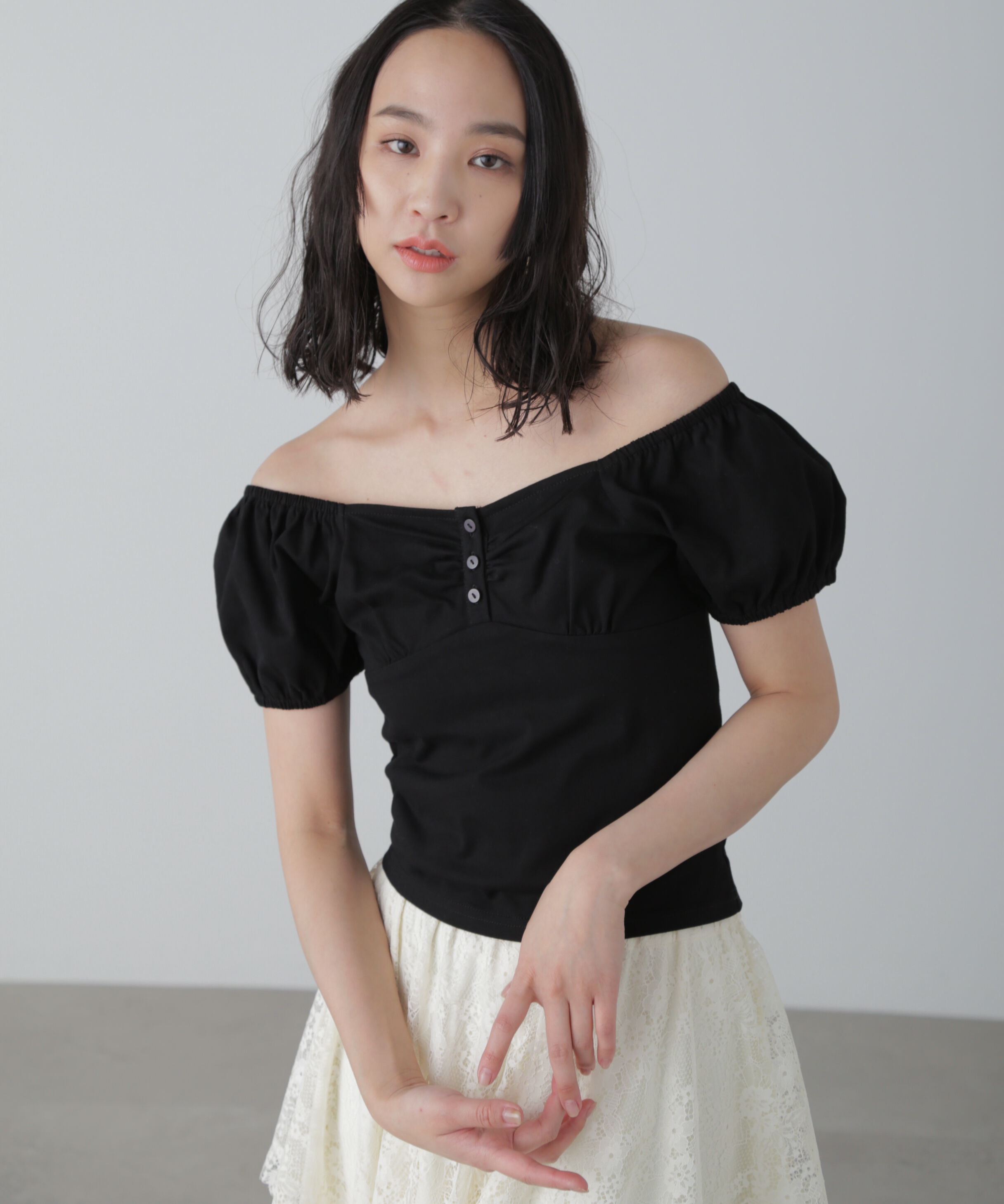  「オフショルギャザーカットソー」|Tシャツ・カットソー|