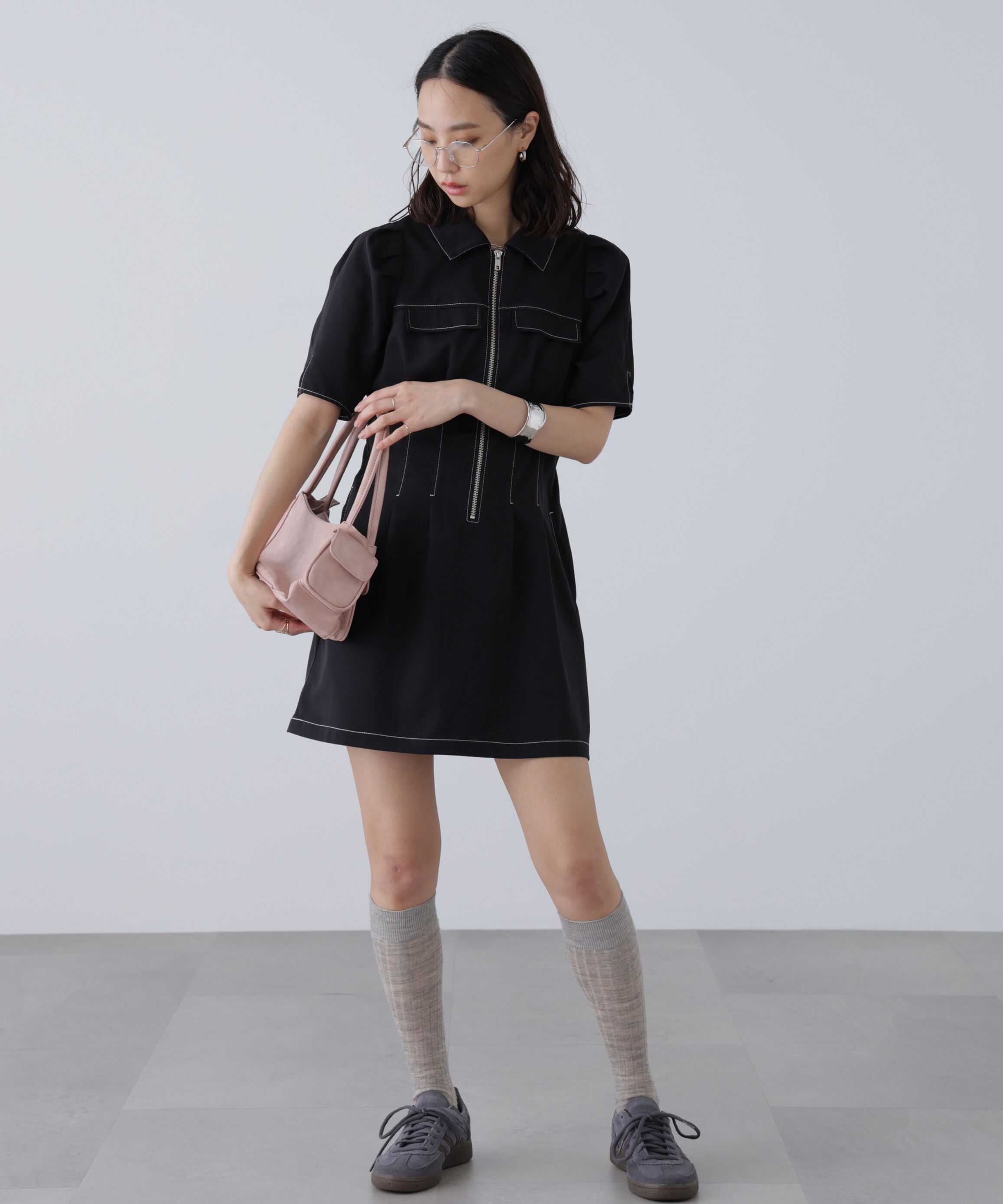  「配色ステッチジップミニワンピース」|ワンピース|