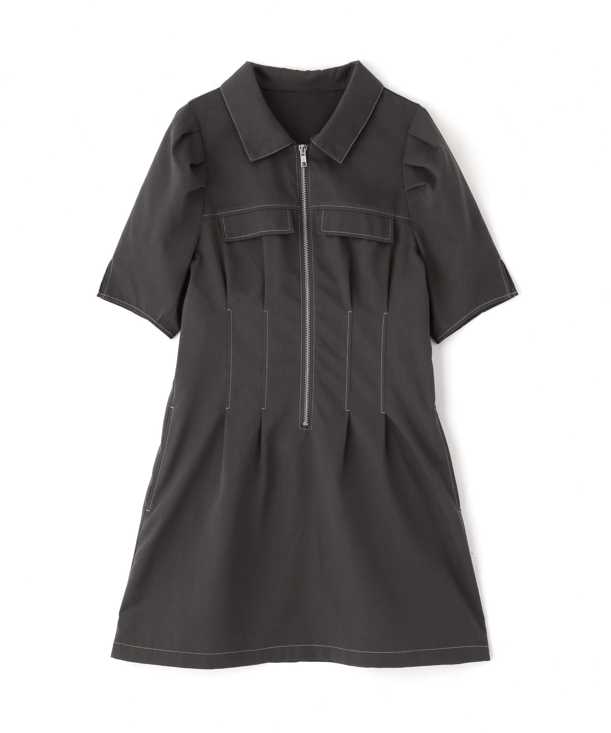  「配色ステッチジップミニワンピース」|ワンピース|