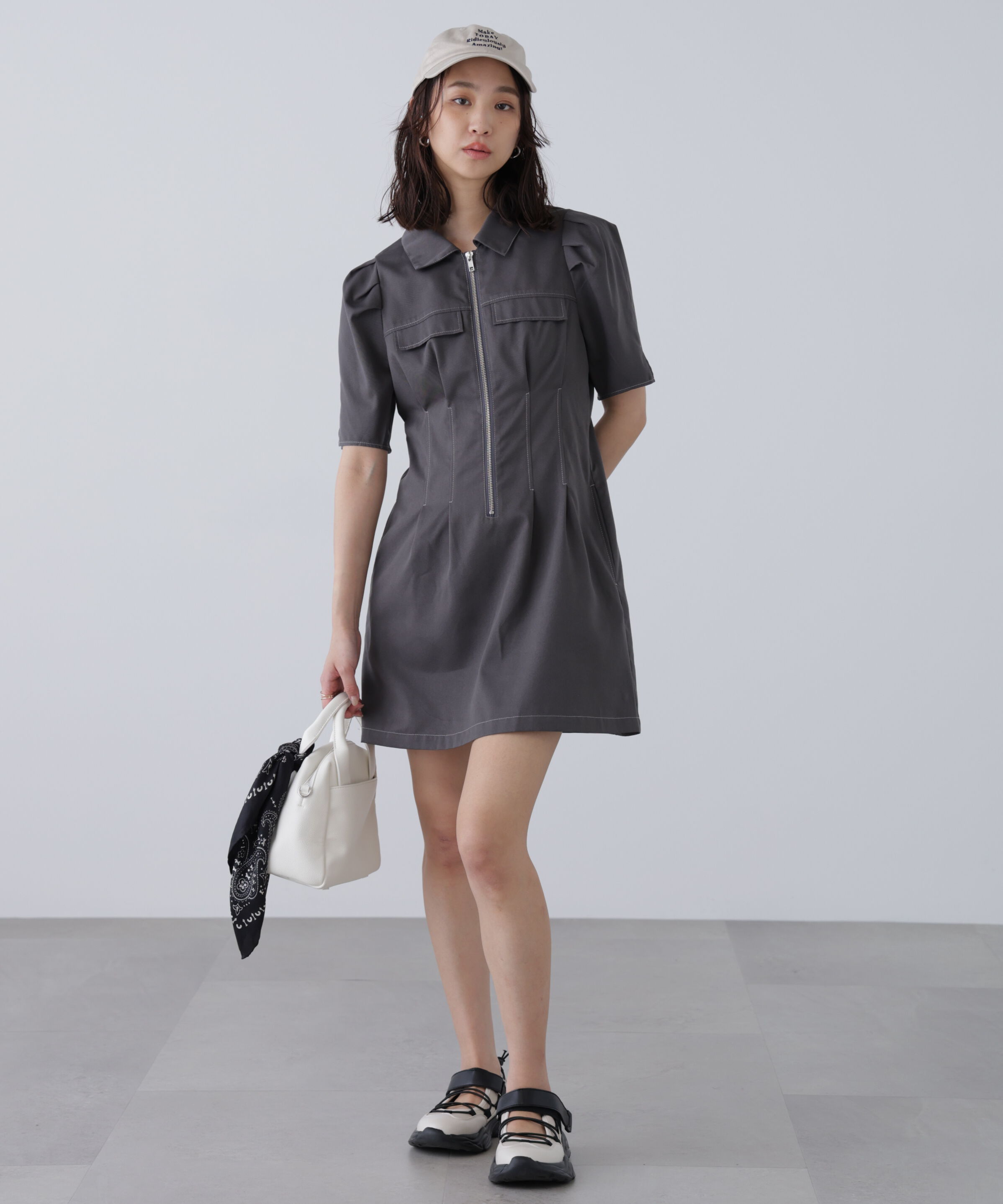  「配色ステッチジップミニワンピース」|ワンピース|