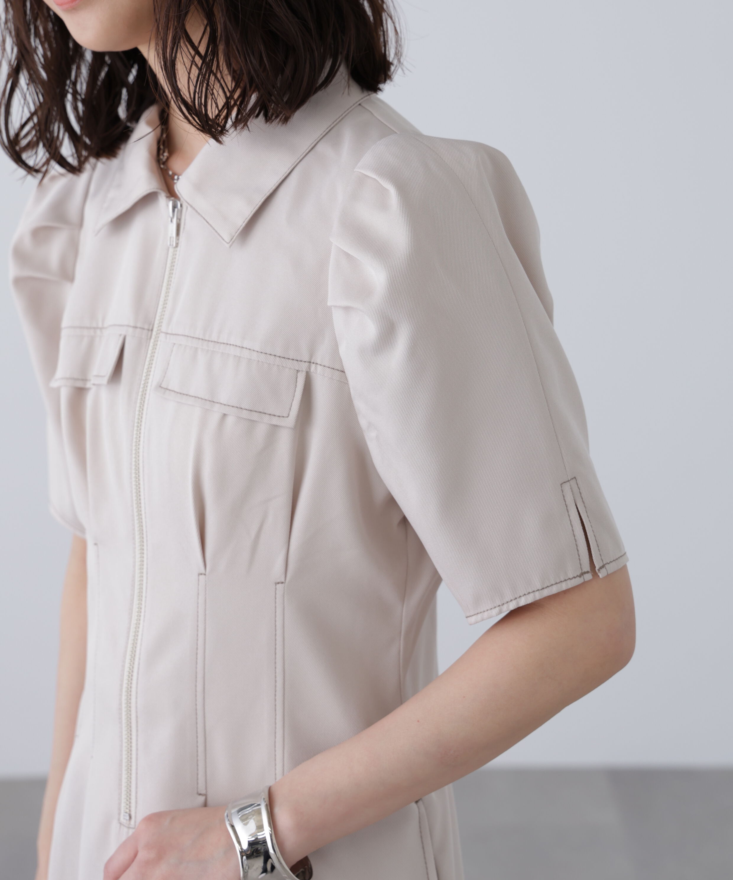  「配色ステッチジップミニワンピース」|ワンピース|