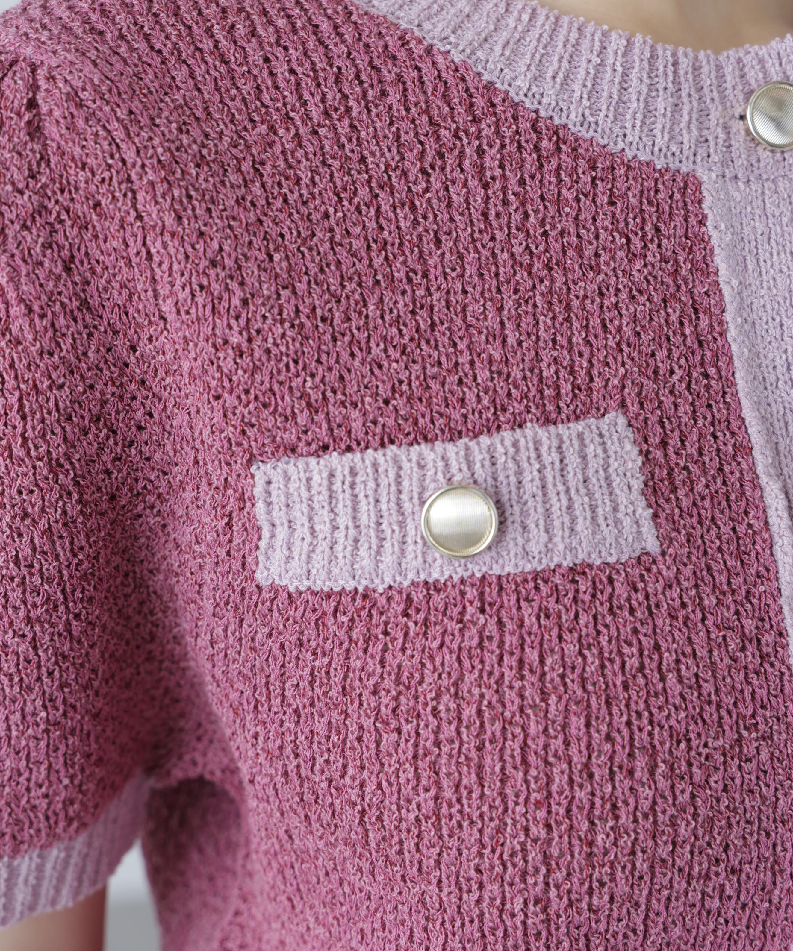  「金ボタンツイード半袖ニットカーディガン」|ニット・セーター|