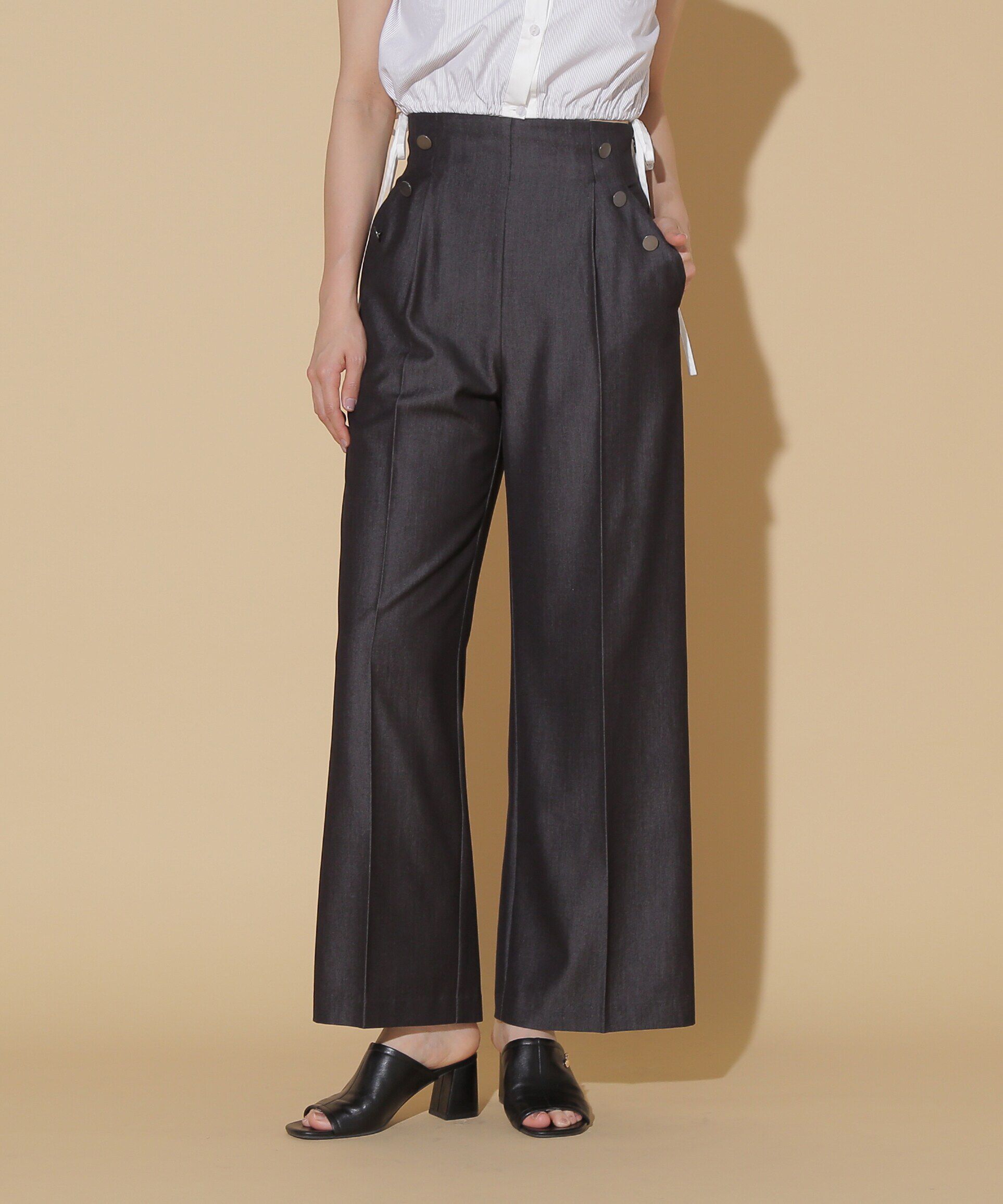  「メタル釦ワイドパンツ」|その他|ブラック