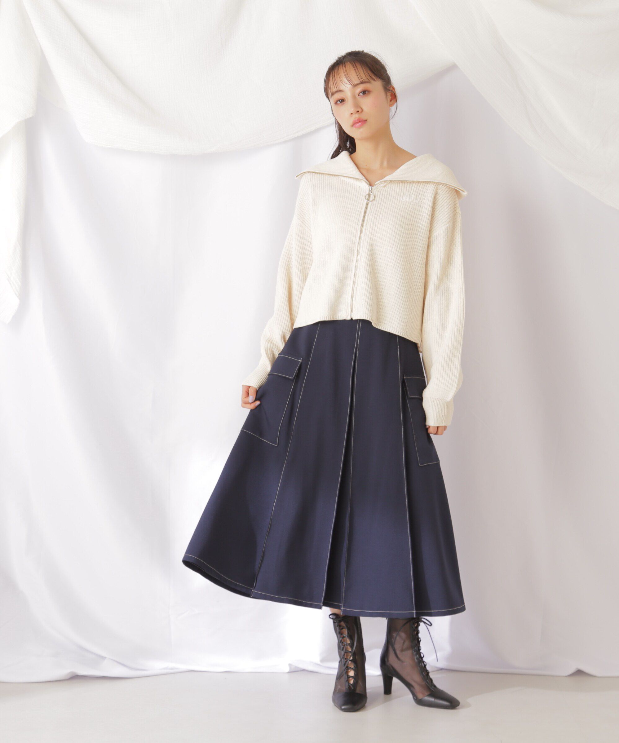  「◇ポケット付きタックプリーツスカート」|スカート|