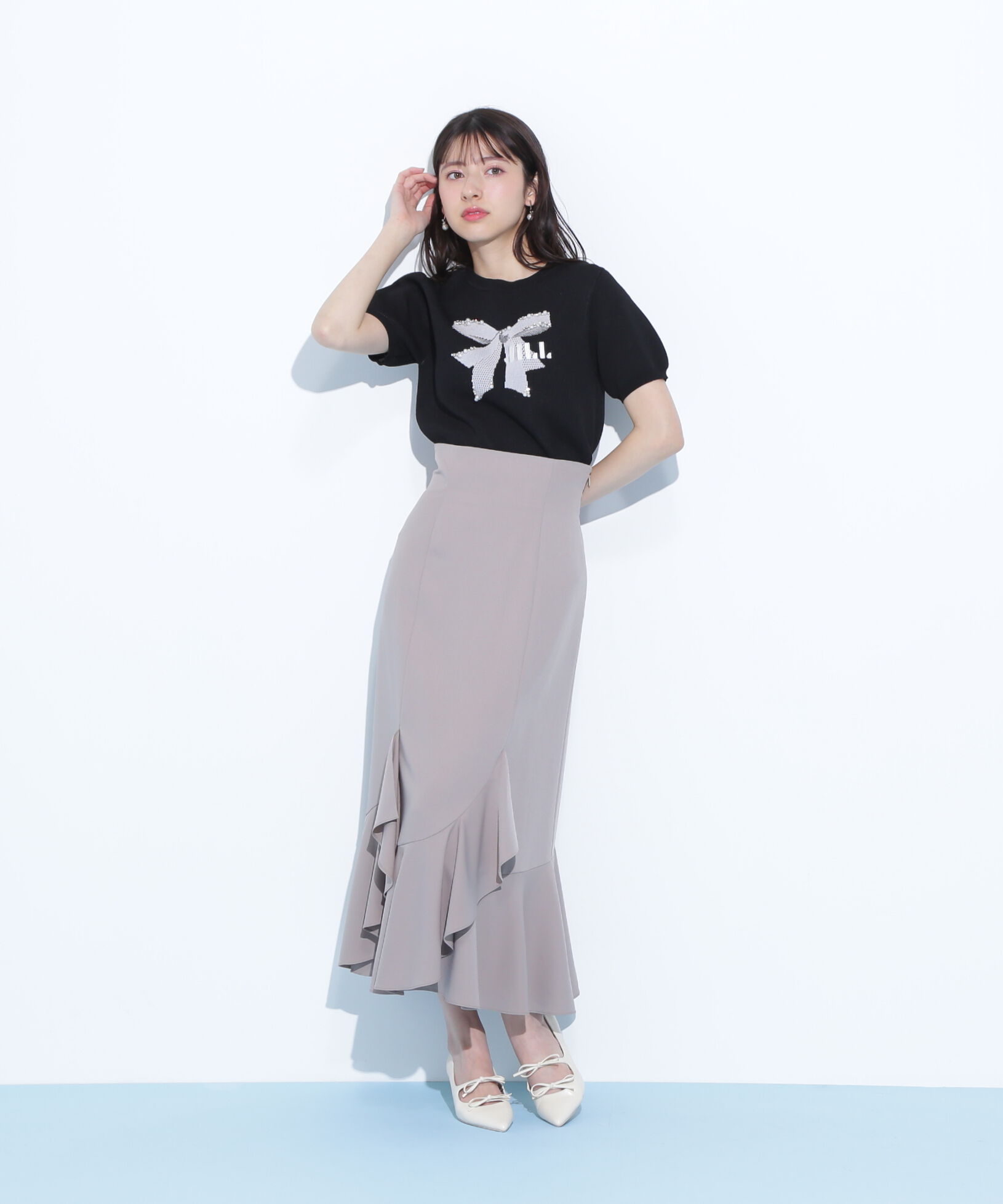  「リボンジャガードビジューニットトップス」|ニット・セーター|