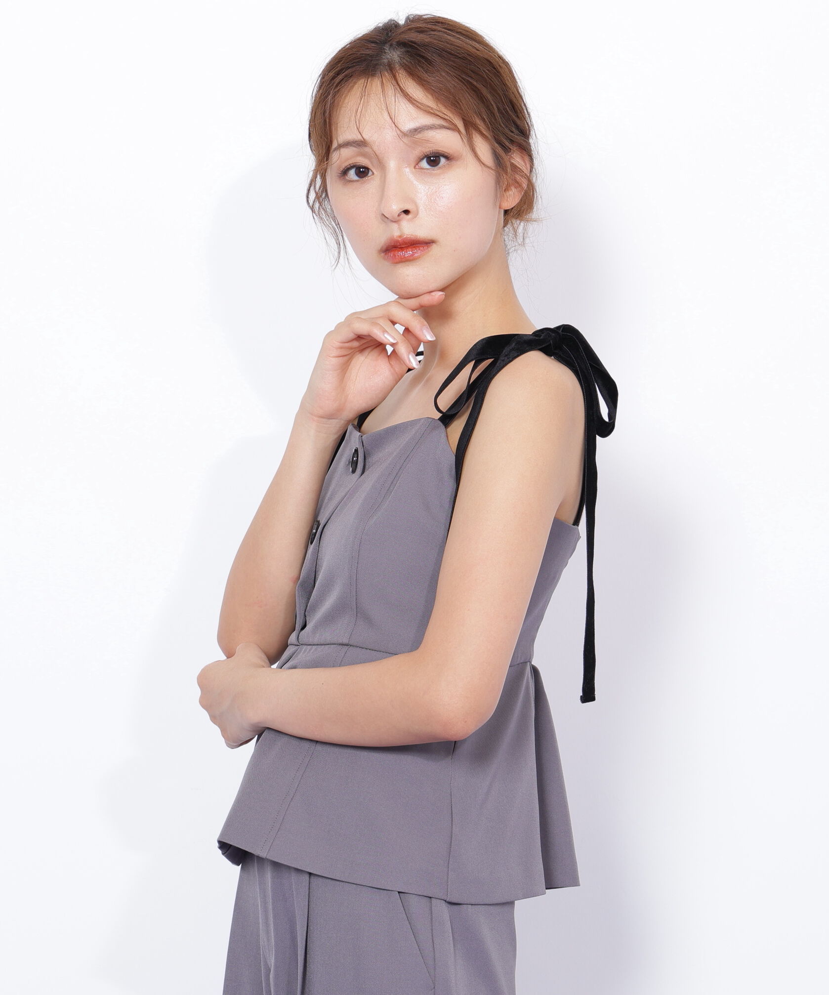  「＜セットアップ対応＞ベーシックツイルベロアリボンビスチェ」|シャツ・ブラウス|