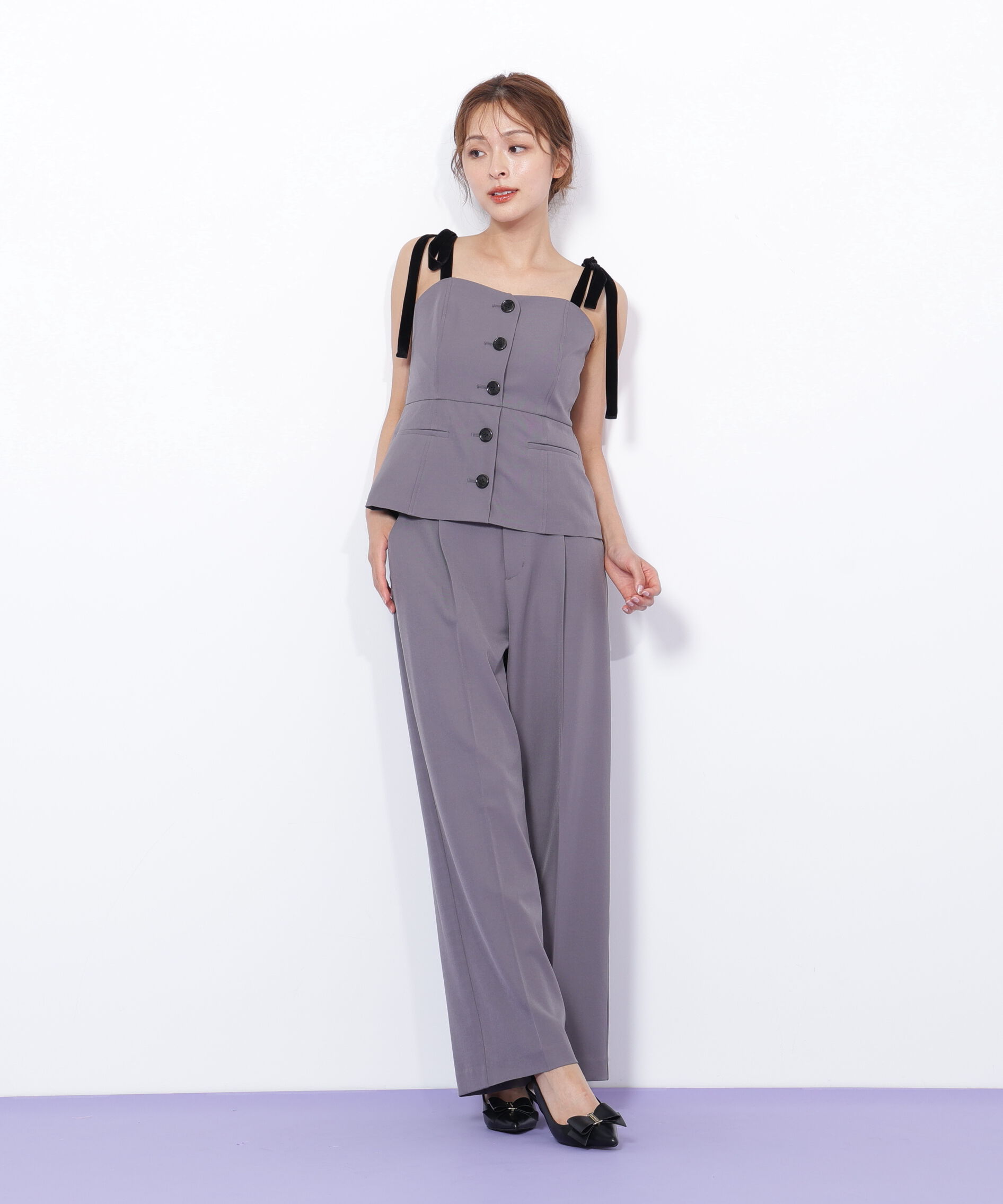  「＜セットアップ対応＞ベーシックツイルベロアリボンビスチェ」|シャツ・ブラウス|