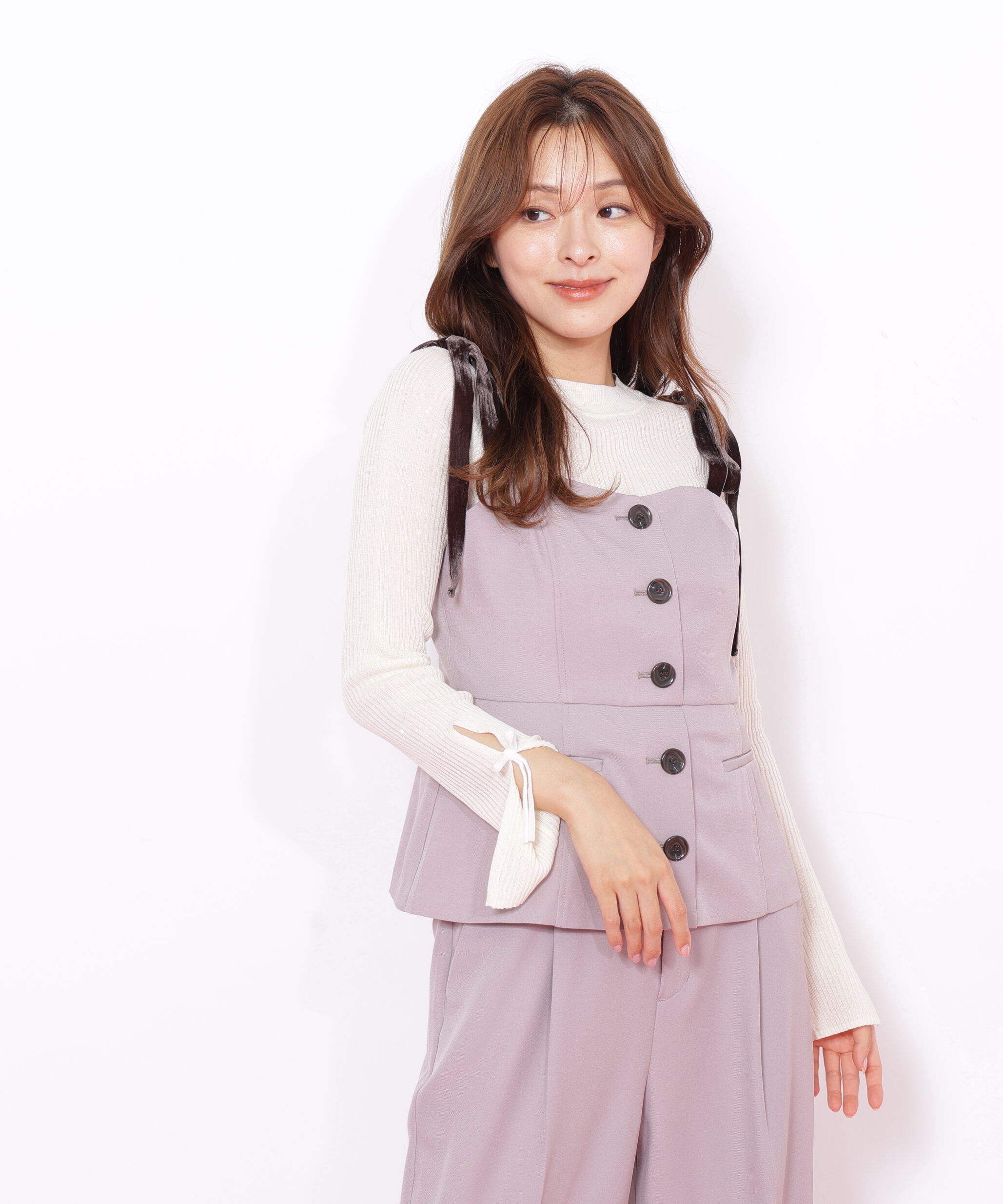  「＜セットアップ対応＞ベーシックツイルベロアリボンビスチェ」|シャツ・ブラウス|